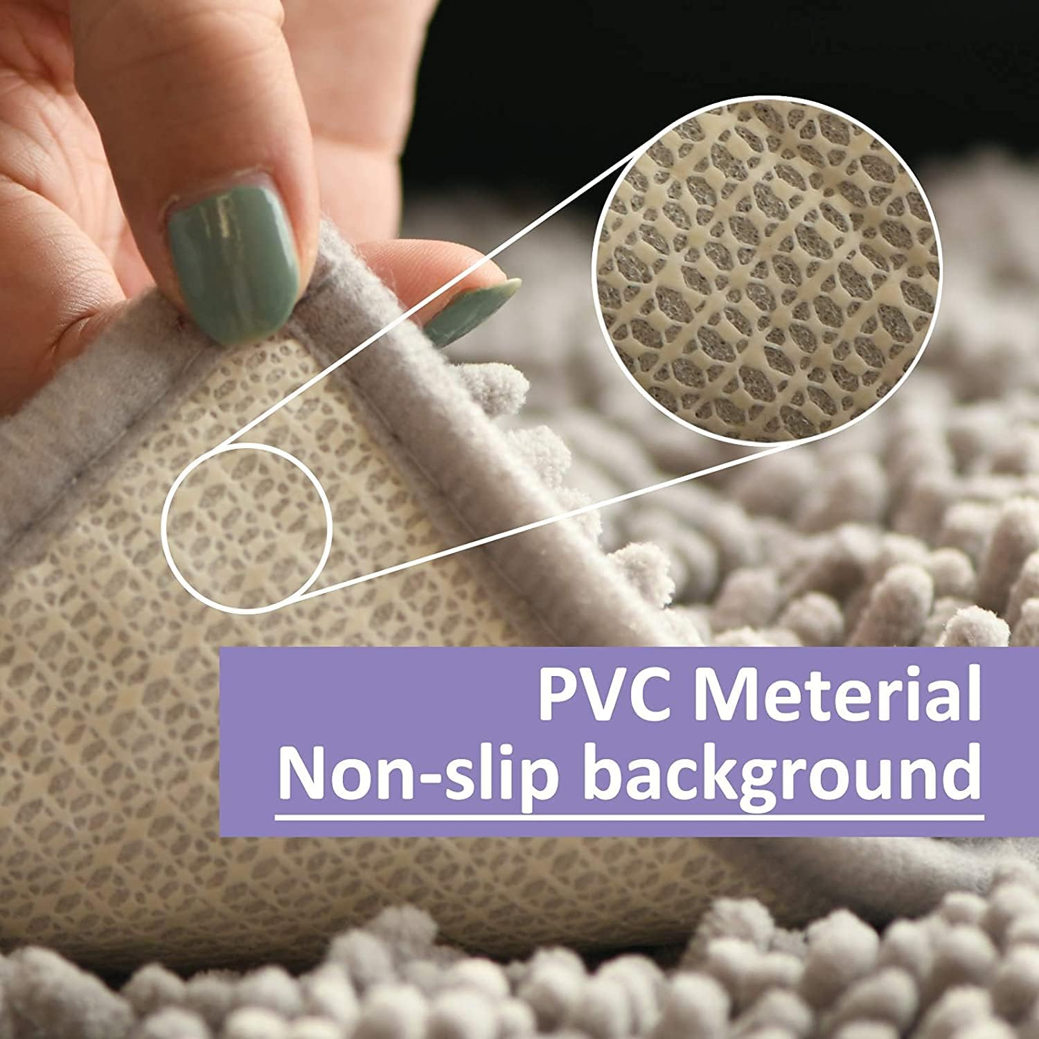 Bathroom Rugs Sets 2 Piece Plush Chenille Bath Rugs Non-Slip Bath Mats Absorbent Shaggy Rugs,Bathtub Mat, Gray Pet Dog Mats,Washable Bathroom Carpet for Tub, Shower, Washroom- 32X20 + 24X16 Inch image number 3