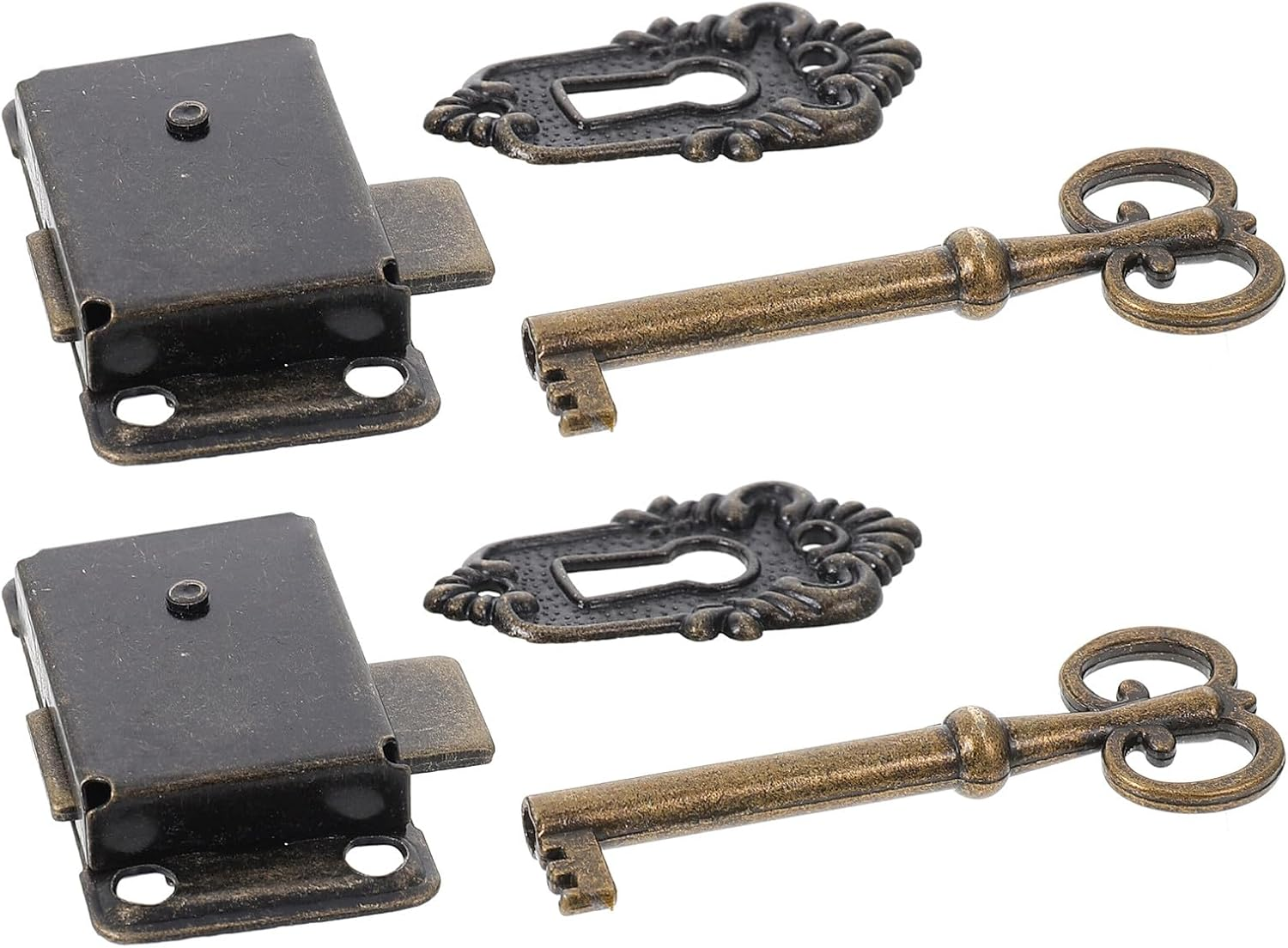 Anneome 2Pcs Vintage Cabinet Drawer Locks with Keys, Antique Metal Jewelry Box Latches for Bedroom Wardrobe Cupboard, Decorative Classical Cabinet Hardware for Pantry and Closet