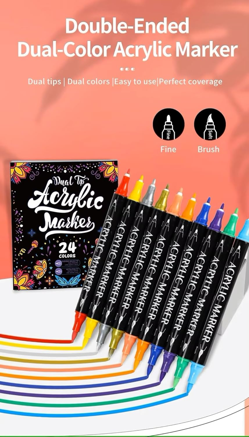 Sophistik Acrylic Marker Set of 36 Dual Tip with Flexible-Brush Tip & Extra-Fine Tip image number 6