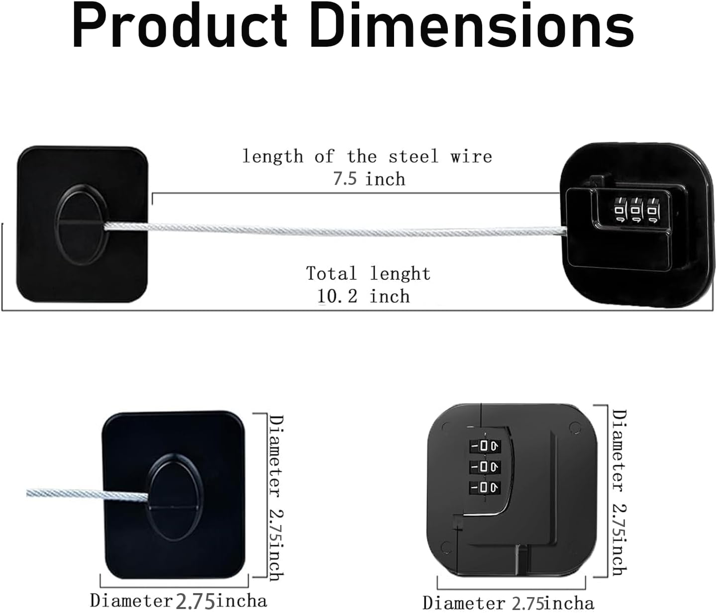 Refrigerator Lock (2 Pack), Heavy Duty Combination Fridge Lock, for Fridge, Cabinets, Window, Drawers and Child Safety Cabinet Locks, Strong Non-Marking Adhesive No Drilling (A, Black) image number 5