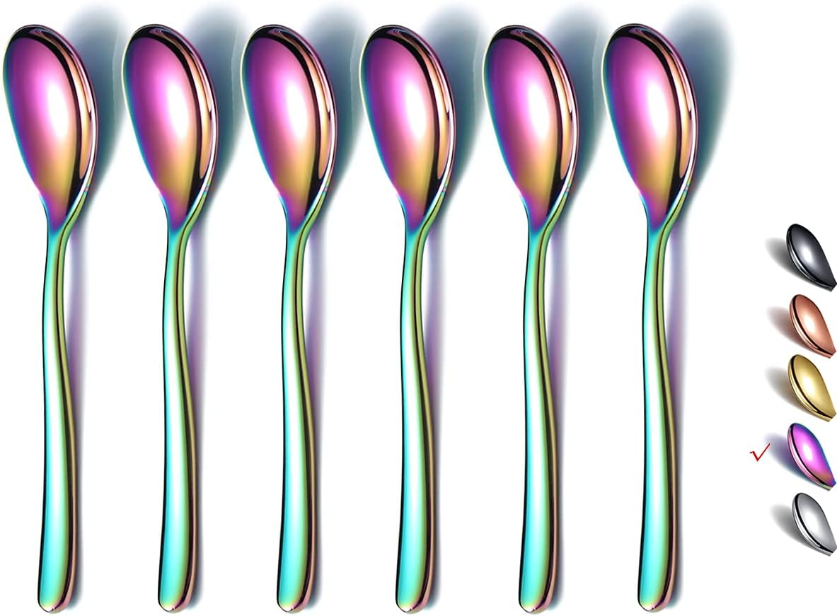 Demitasse Espresso Mini Spoons, 5.5'' Stainless Steel, Set of 6, Dishwasher Safe (Silver)