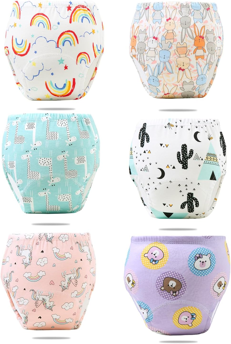 ZONEY 6 Packs Baby 6 Cotton Reusable Training Pants, Potty Training Underwear for Boy and Girl, Learning Designs Training Underwear Pants