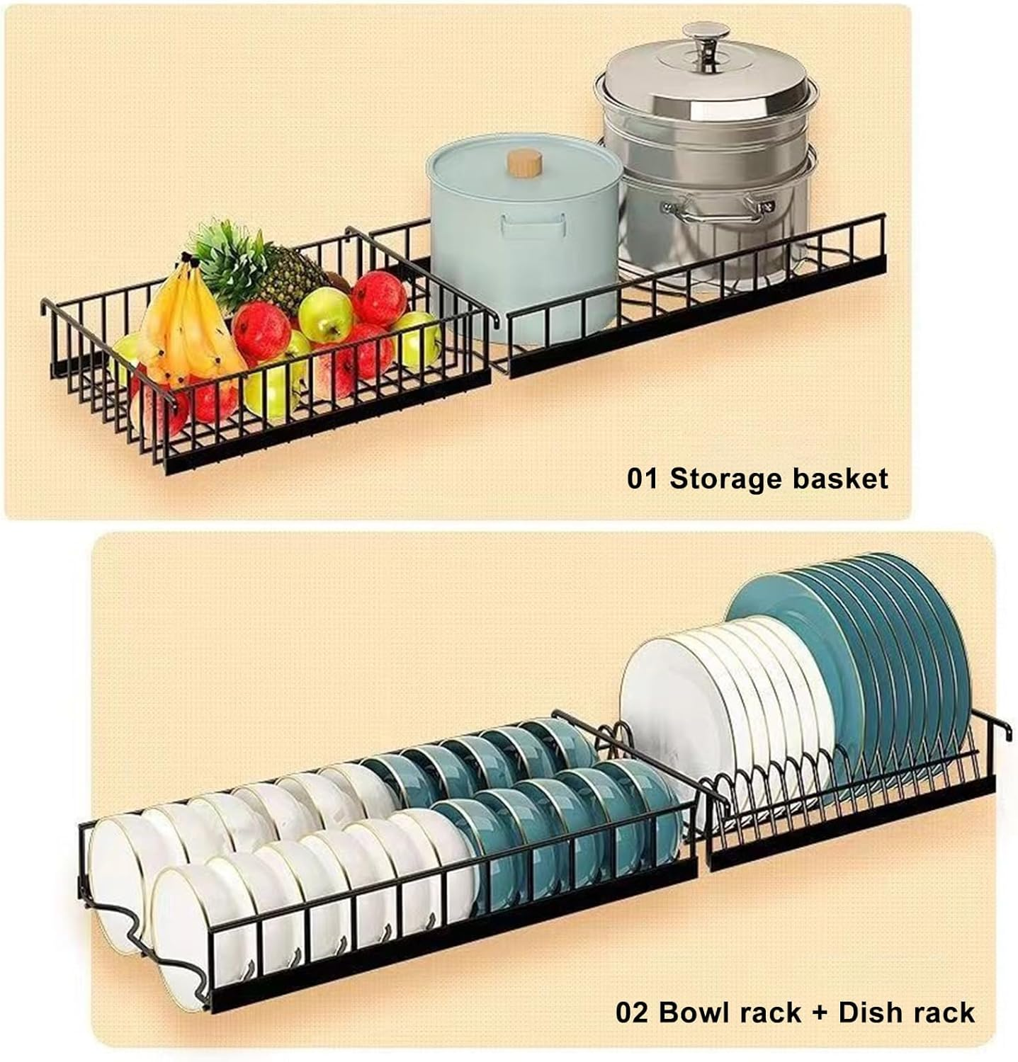 Over the Sink Dish Drying Rack, Telescopic, 2 Tier High Capacity Dish Rack, Kitchen Countertop Storage Rack, Plate Bowl Basin Double Storage Supplies image number 4