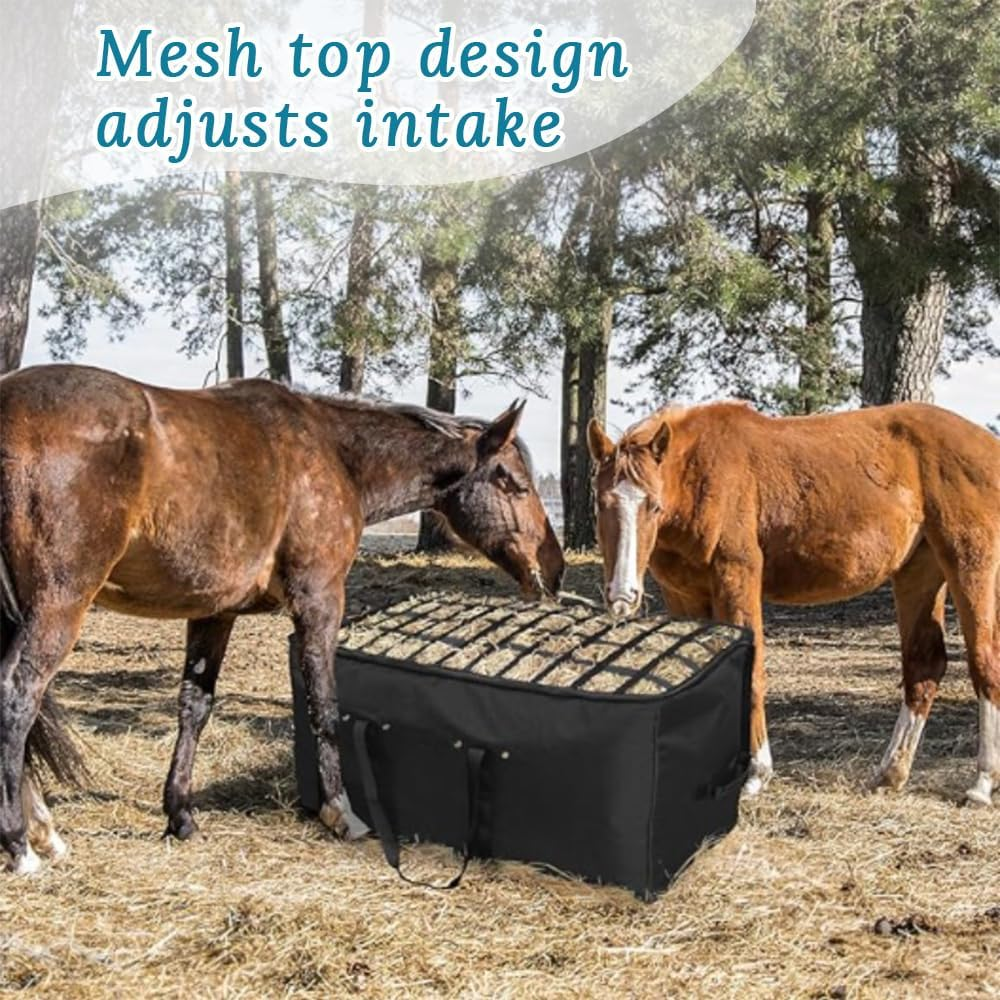 Large Hay Bale Storage Bag,Top Slow Feeder Belt Design,Foldable and Portable,With Zipper,Carry Handles,Heavy Duty Tote Container,For Horses,Goats,Sheep,Donkeys,Barn and Stable