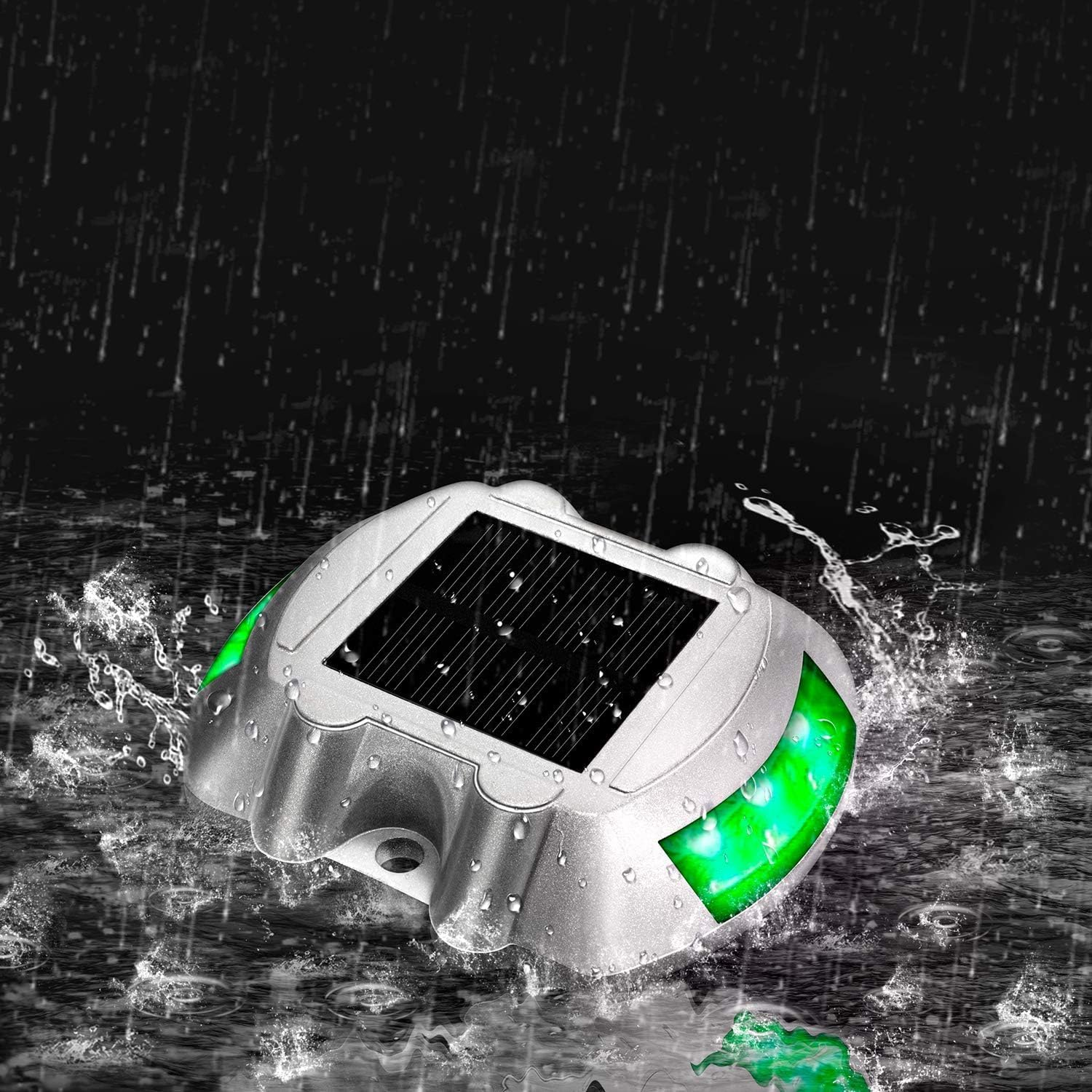 4Pack Solar Deck Lights LED Driveway Lights Solar Powered Dock Light Outdoor IP68 Waterproof Road Markers for Step Sidewalk Stair Boat Garden Ground Pathway Yard (Green) image number 5