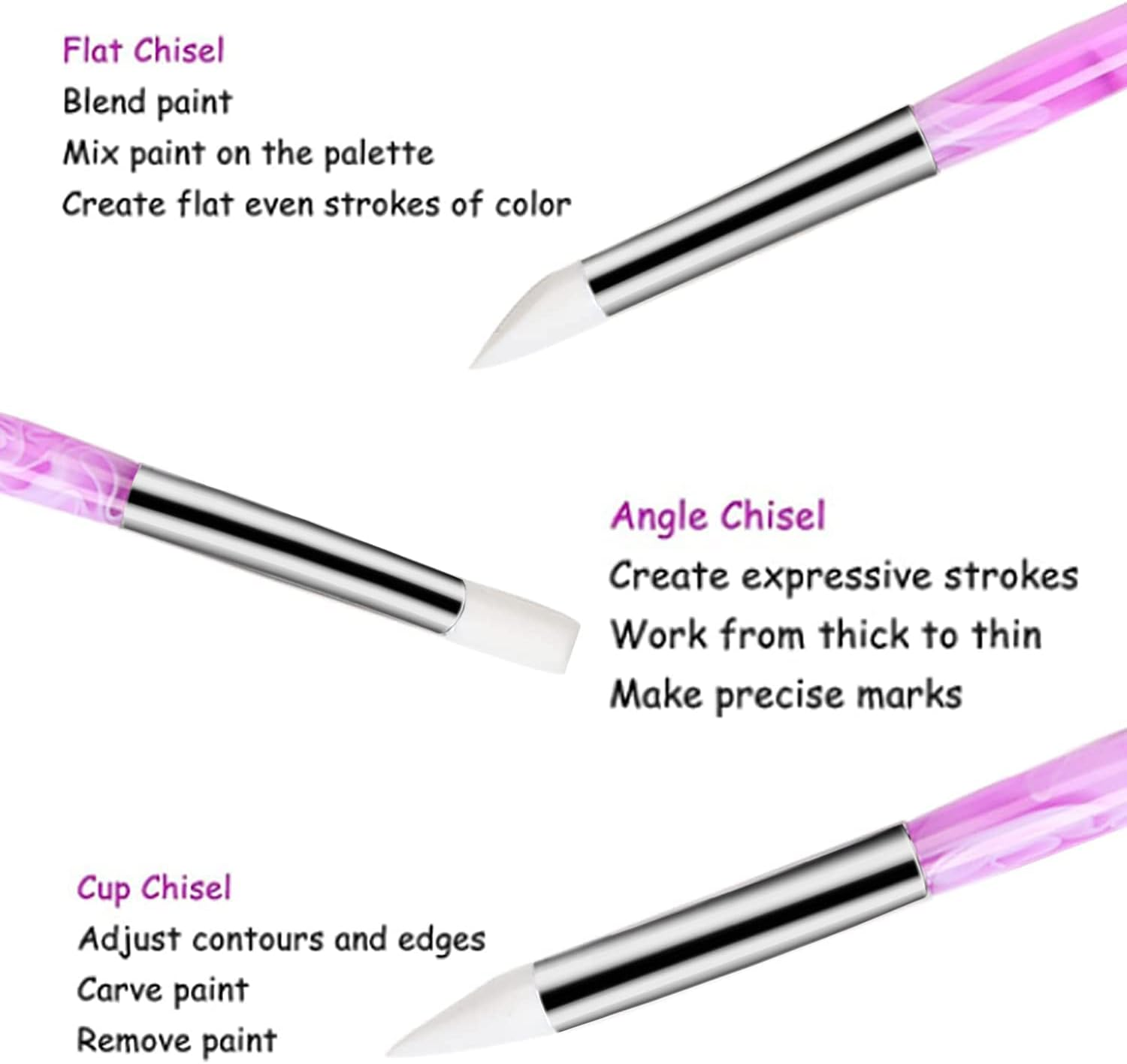 BQAN 5Pcs Nail Art Sculpture Pen, Silicone Nail Art Brushes for Gel, Acrylic Nails, Foil Carving, Drawing & Shaping, Nail Art Tools for Home Salon image number 1