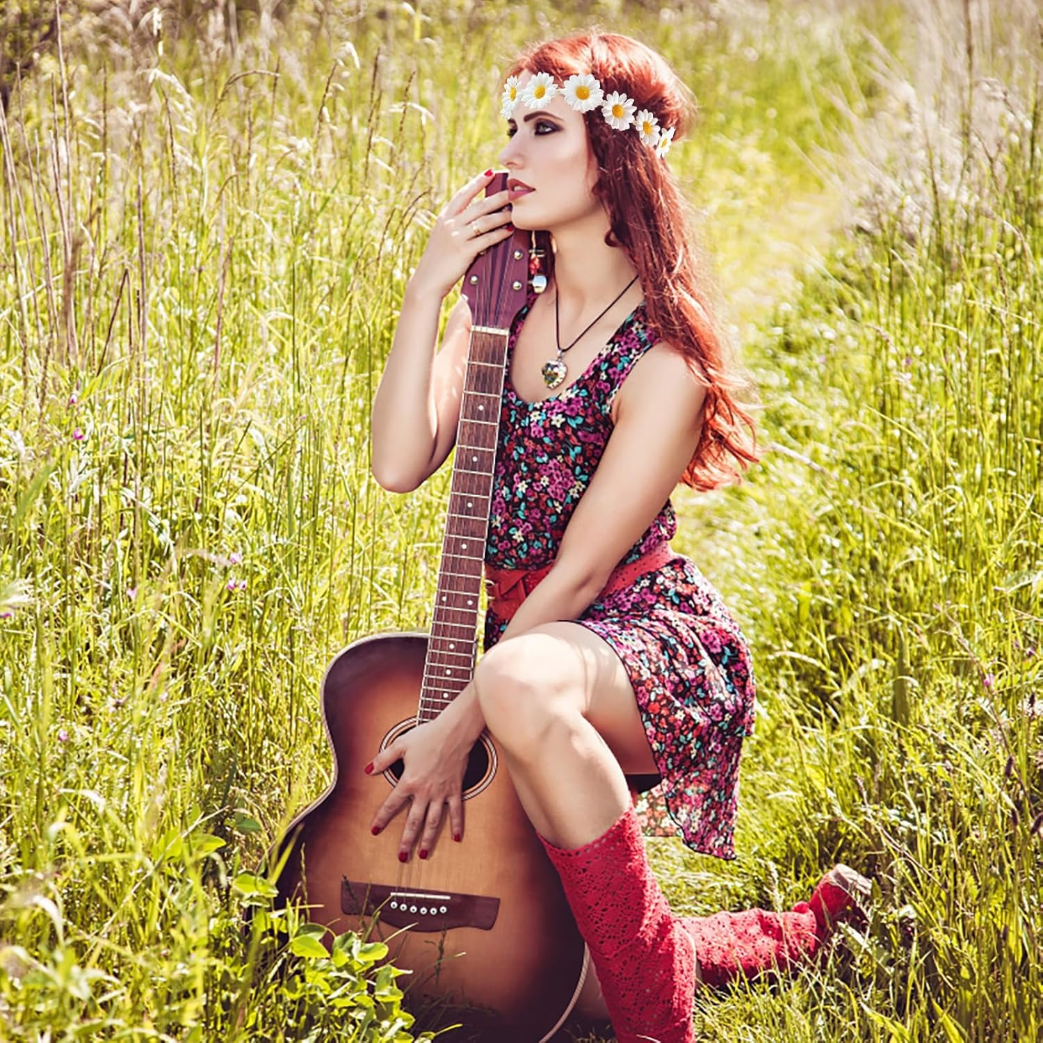 Flower Headband Girls, Daisy Hair Accessories, Daisy Hair Band, Women'S Daisy Flower Wreath Hair, Goose Bridal Headpiece, for Beach, Party, Wedding Decoration (A, 3 Pieces) image number 6