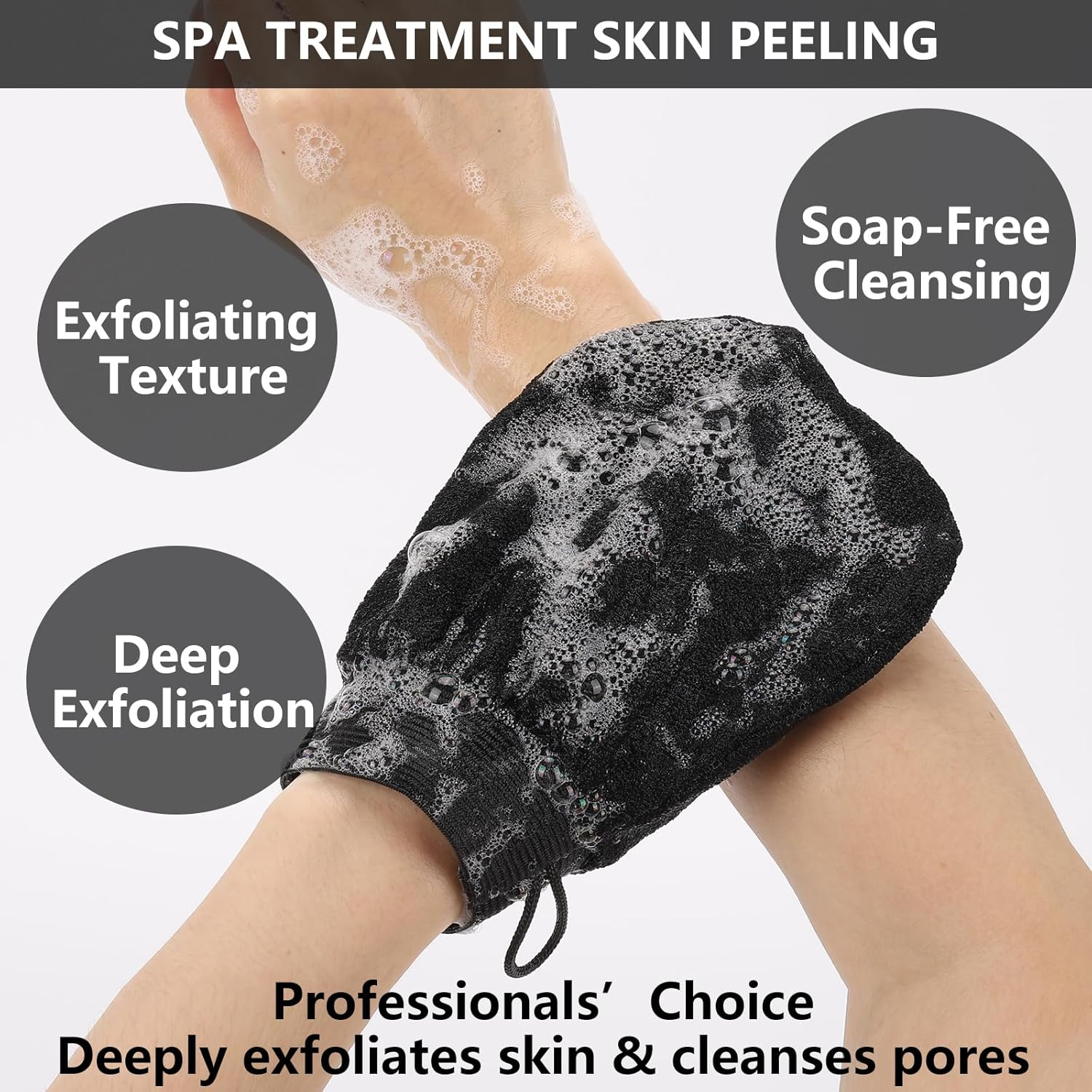 4 Pack Exfoliating Gloves, Gentle Viscose Body Scrub Gloves, Dead Skin Remover Exfoliating Mitts for Deep Body Cleansing (Black)