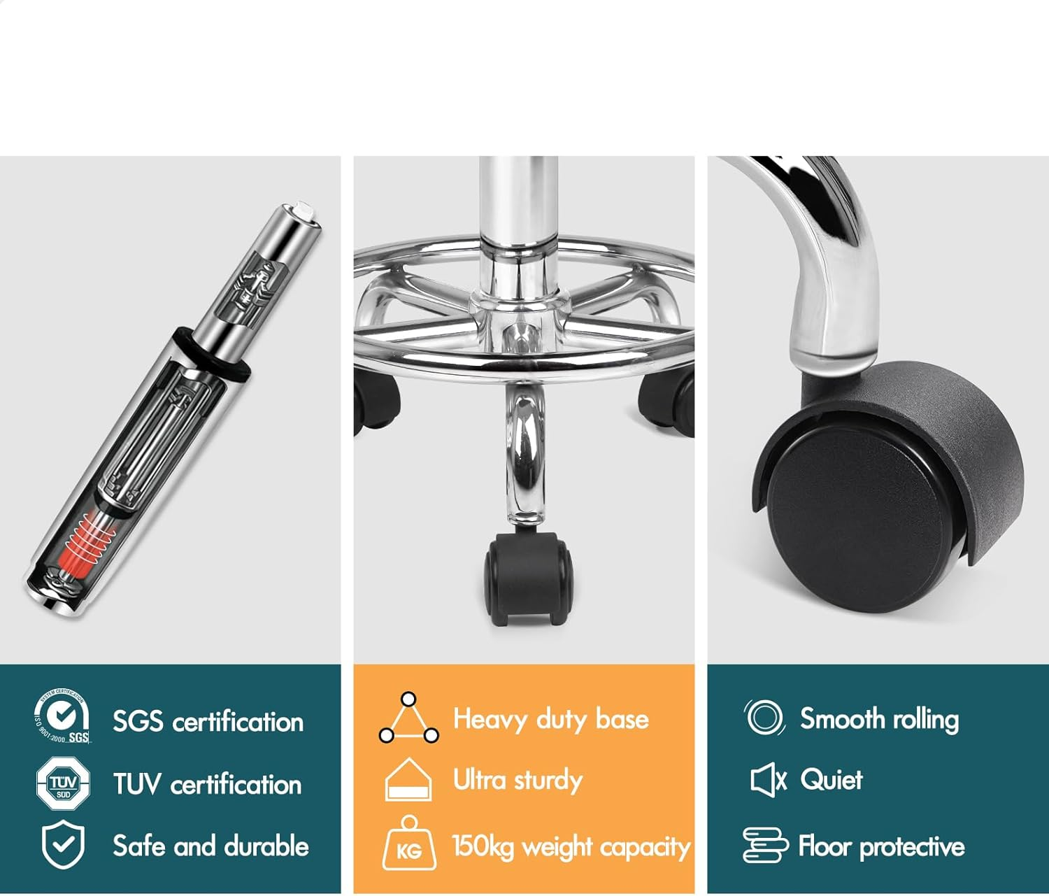 ALFORDSON PU Leather Salon Stool Riley Series, Office Drafting Rolling Stools in 52-67Cm Adjustable Height, Swivel Spa Chair with Footrest Wheels for Barber Shop Massage Table, Black image number 5