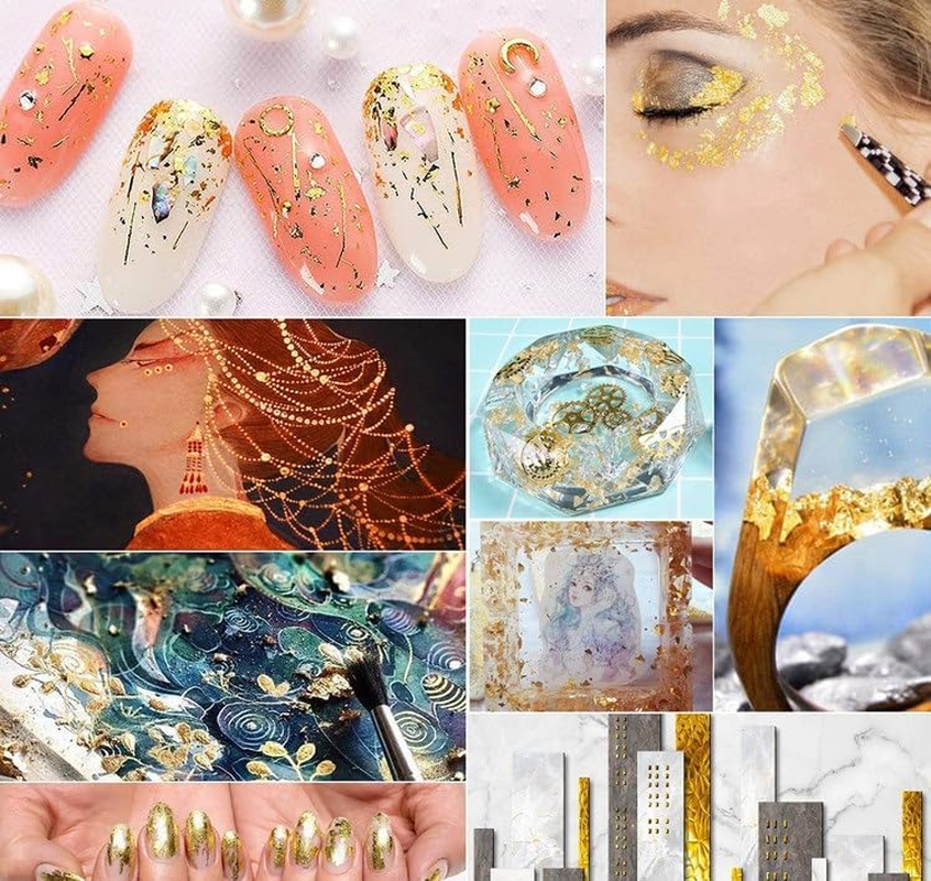 Gold Foil Flakes for Resin,Imitation Gold Foil Flakes Metallic Leaf for Nails, Painting, Crafts (Style1, One Size) image number 2