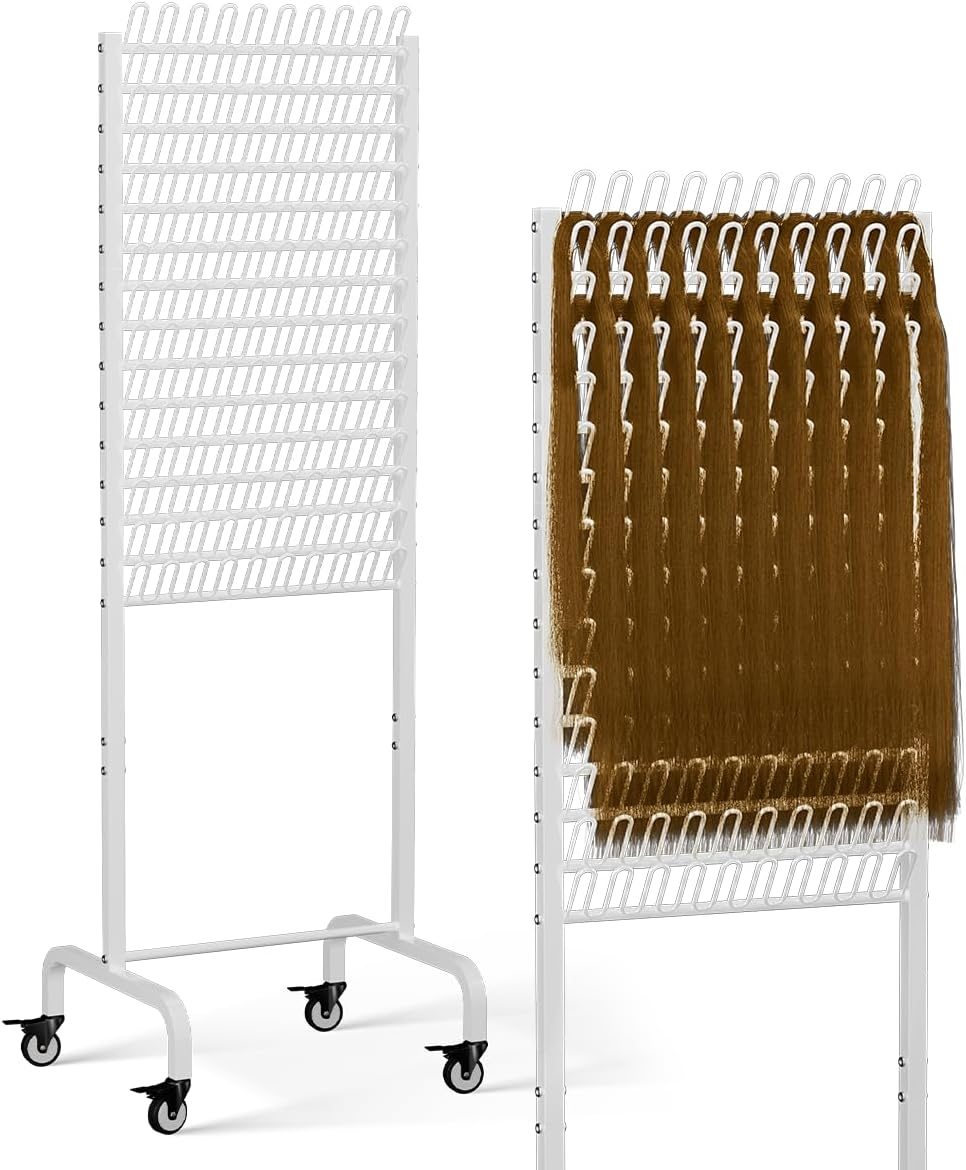 Tigerden 150 Pegs Braiding Hair Rack, Adjustable Hair Separator Stand with Wheels, Hair Extension Holder for Hair Stylists, Braiders, Home, Salon, Beauty School, Black