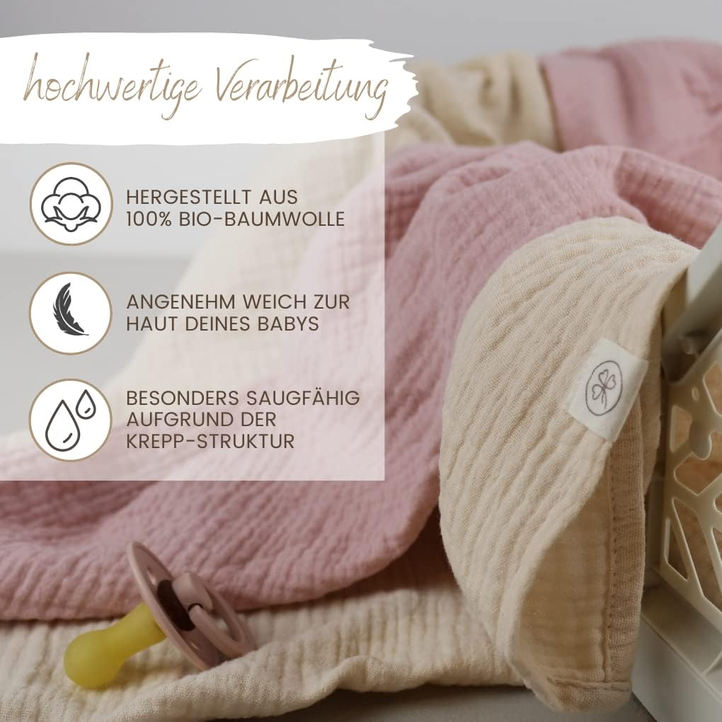 Baby Muslin Cloths Set of 2 Dusky Pink/Salmon Beige Crepe 120 X 120 Cm 100% Organic Cotton Muslin Burp Cloths Muslin Cloth Boy Girl Molton Cloth Muslin Nappies First Equipment Gift Birth image number 4