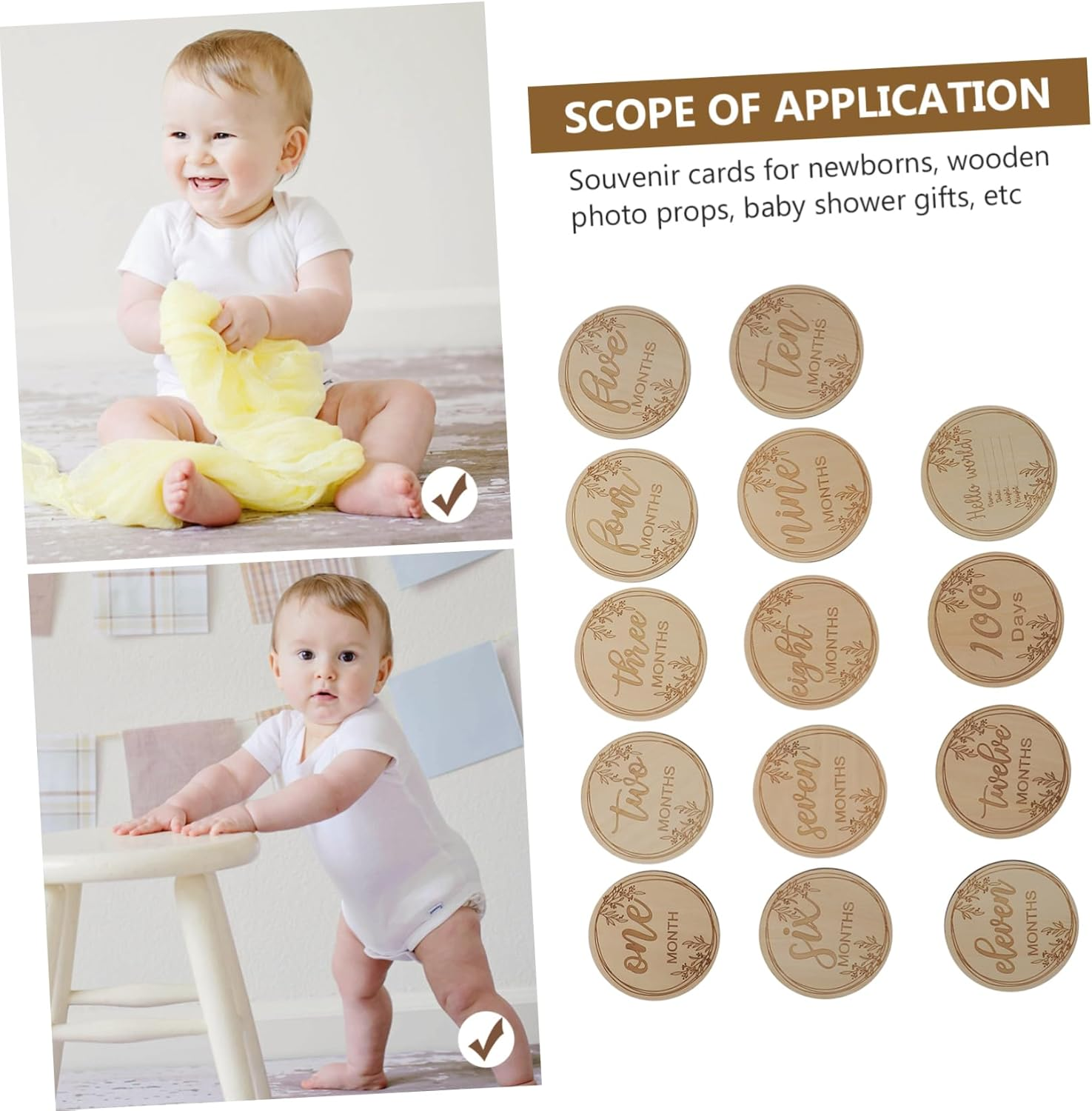 VANZACK 12Pcs Wooden Growth Commemorative Cards Milestone Photo Props for Newborns Creative Design with Unique Grain for Capturing Precious Moments