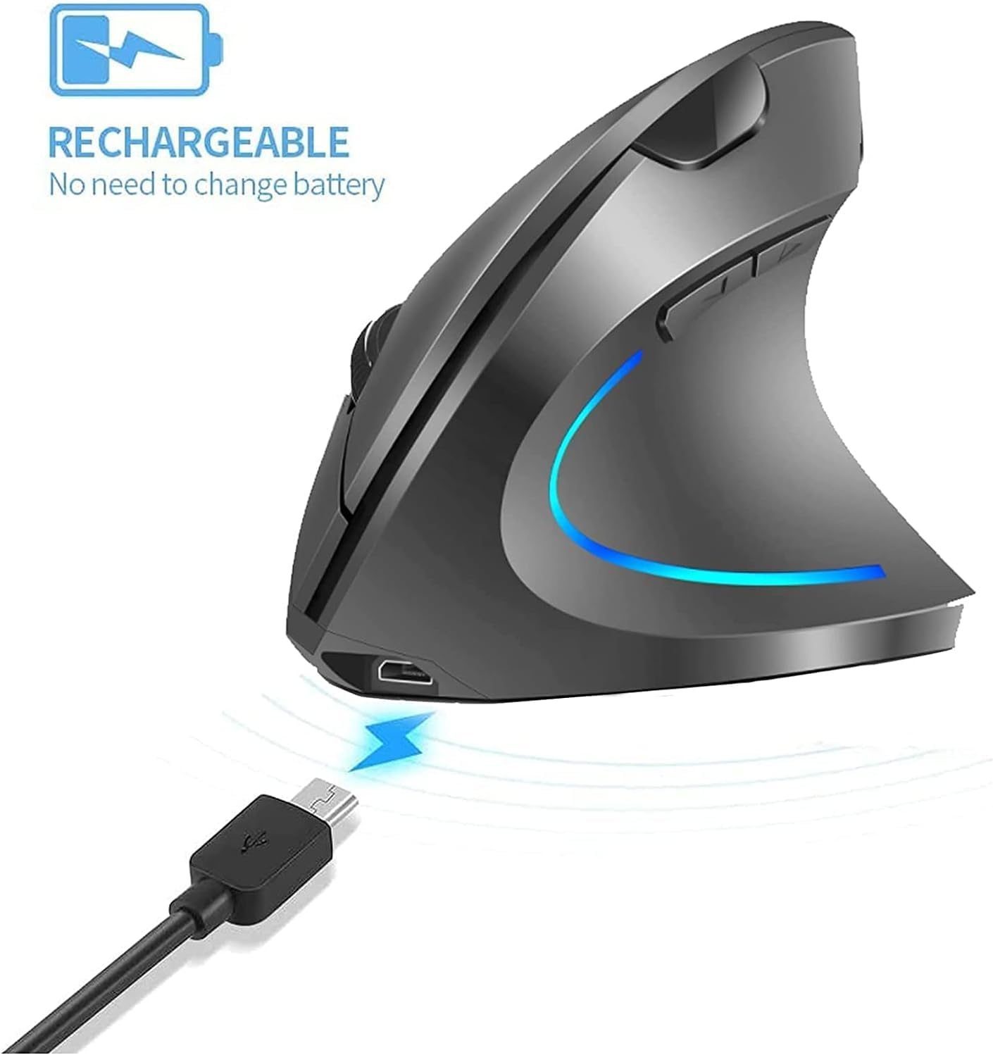 Vertical Mouse, Right Handed 2.4Ghz Wireless Ergonomic Rechargeable Vertical Mouse with 4 Adjustable DPI 800/1200/1600/2400, 6 Buttons,Compatible with PC, Desktop,Mac (Grey) image number 6