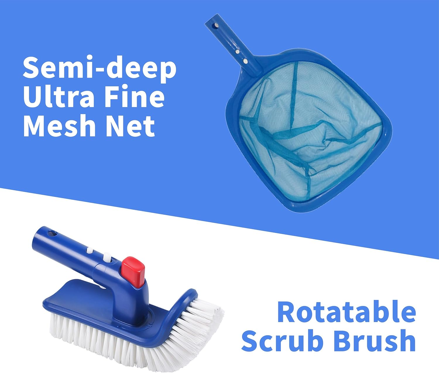 Deluxe Swimming Pool Cleaning Kit Including 2 Brush Heads, 2 Pool Skimmer Nets,155Cm Pole image number 3