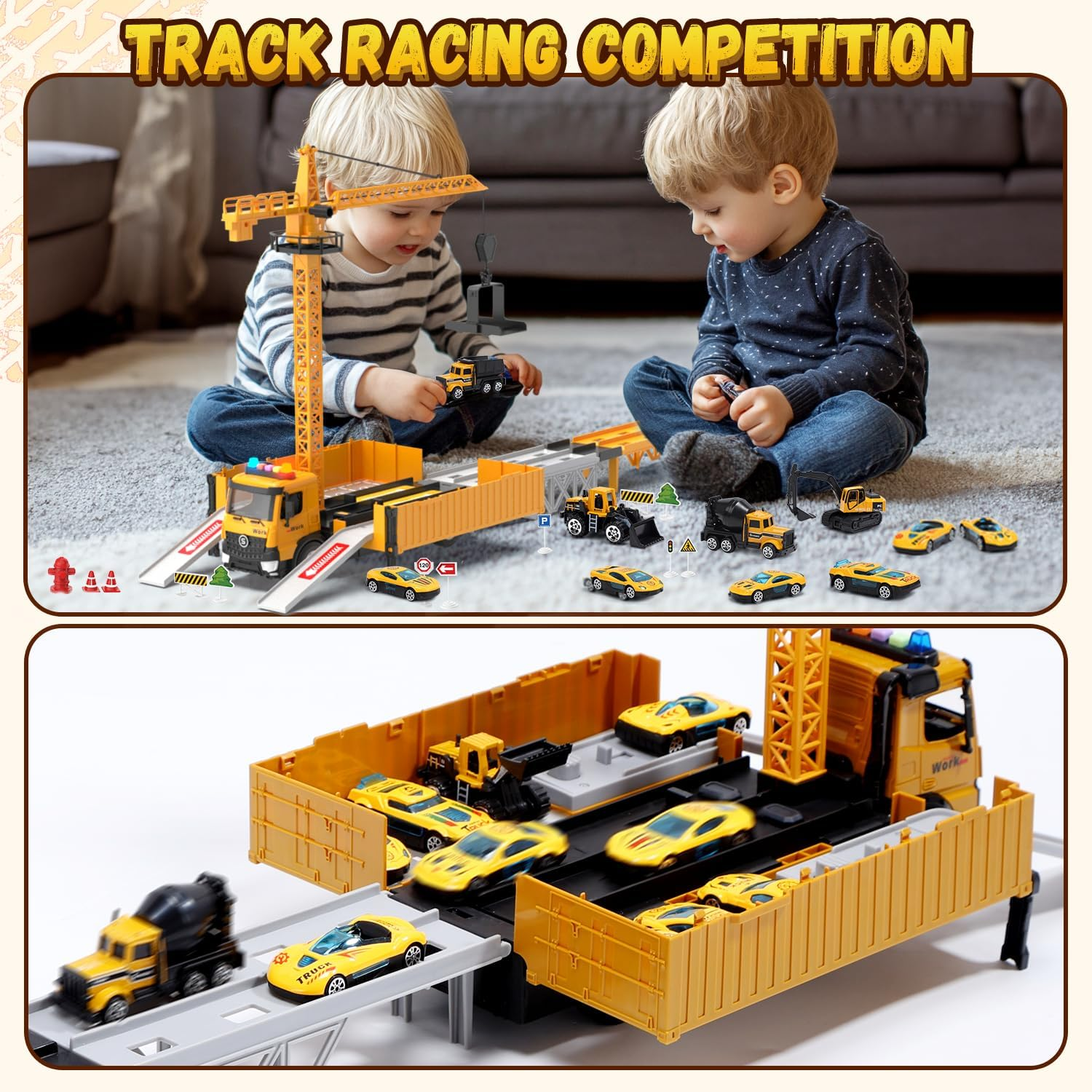 Skirtoy Kids Construction Trucks Toys, Alloy Car Vehicles Set with Light and Sound, Dump Truck, Excavator, Crane, Concrete Truck for 3-7 Years Old Boys Thanksgiving Christmas Birthday Gifts image number 1