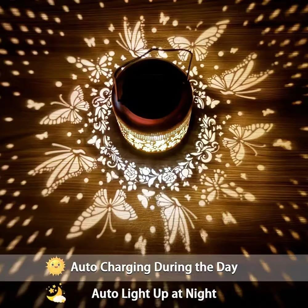 Solar Lanterns Outdoor Waterproof Butterfly Garden Decor as Birthday Gifts for Women Mom,Hollow Out Retro Metal Decorative Garden Light,Graceful Decoration for Patio,Yard,Landscape,Walkway,Festival image number 5