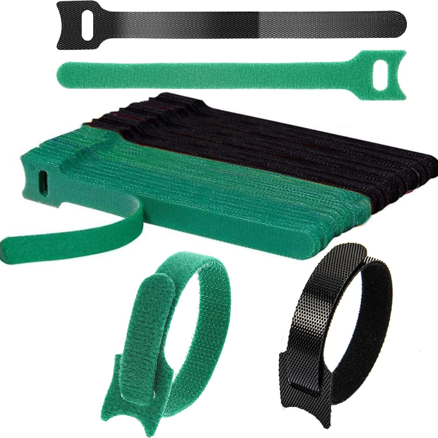 200PCS Reusable Cable Ties, Adjustable Hook and Loop Straps Cable Management Cord Organizer for Home Office (15X1.2Cm Black,Green） image number 2