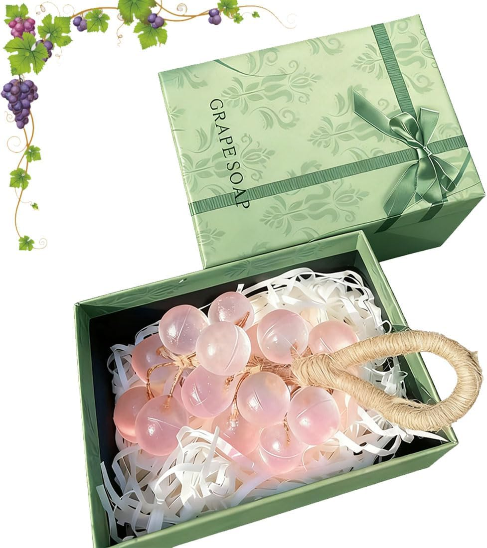 Grape Soap on a Rope, Handmade Crystal Grape Soap, Aromatic Bar Soaps Decorative for Washing Hand, Lasting Fragrance, for Men and Women (Green)