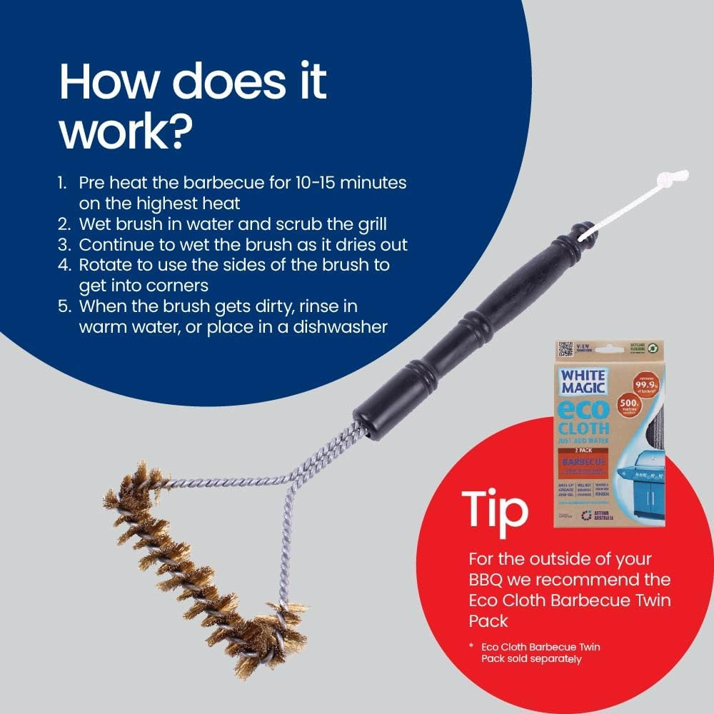 White Magic Medium Brass Spiral BBQ Brush &ndash; 40Cm, Dual-Bristle Design for Thorough Cleaning, Brass Bristles for Scratch-Free Use, Ergonomic Handle, Durable for Gas, Charcoal & Electric Grills