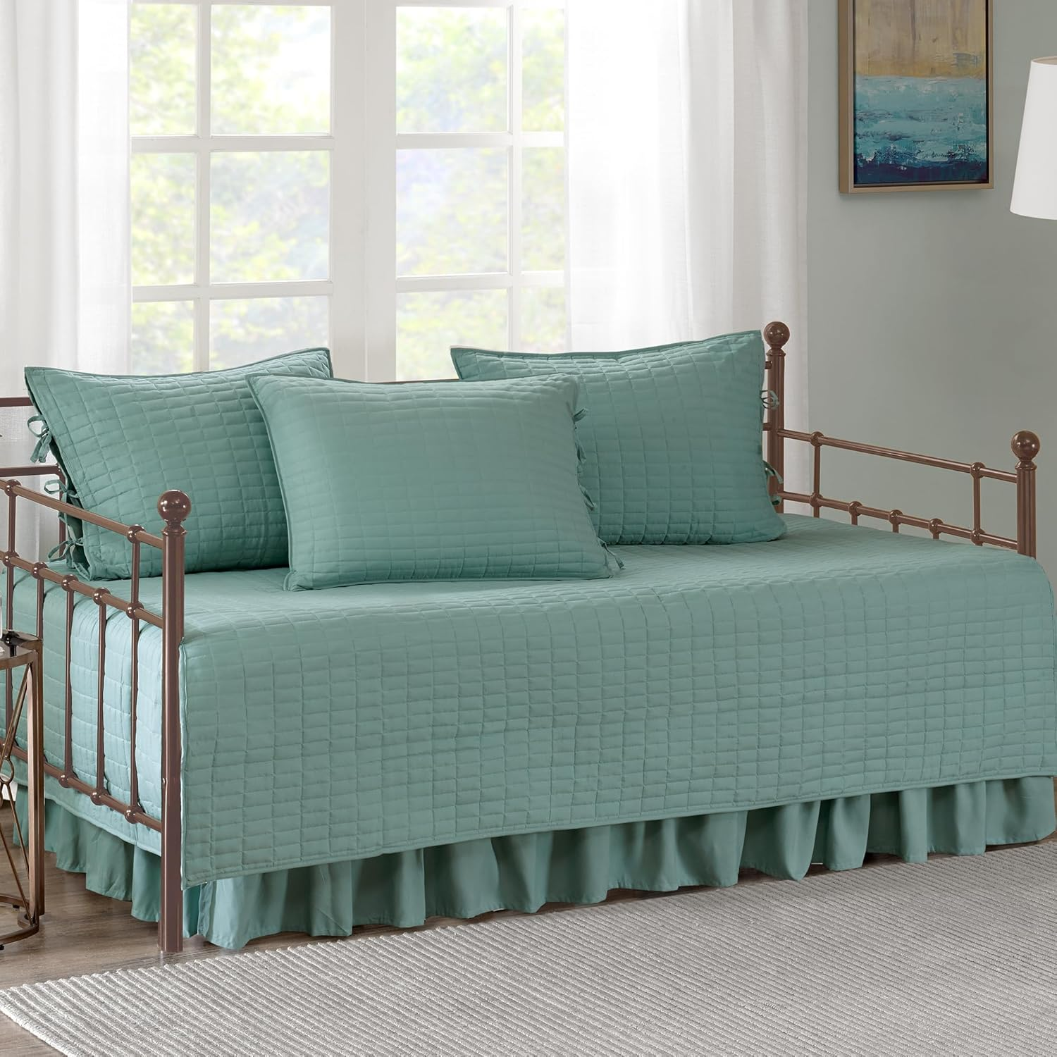 Comfort Spaces Daybed Cover - Luxe Double Sided-Quilting, All Season Cozy Bedding with Bedskirt, Matching Shams, Kienna Taupe 75"X39" 5 Piece