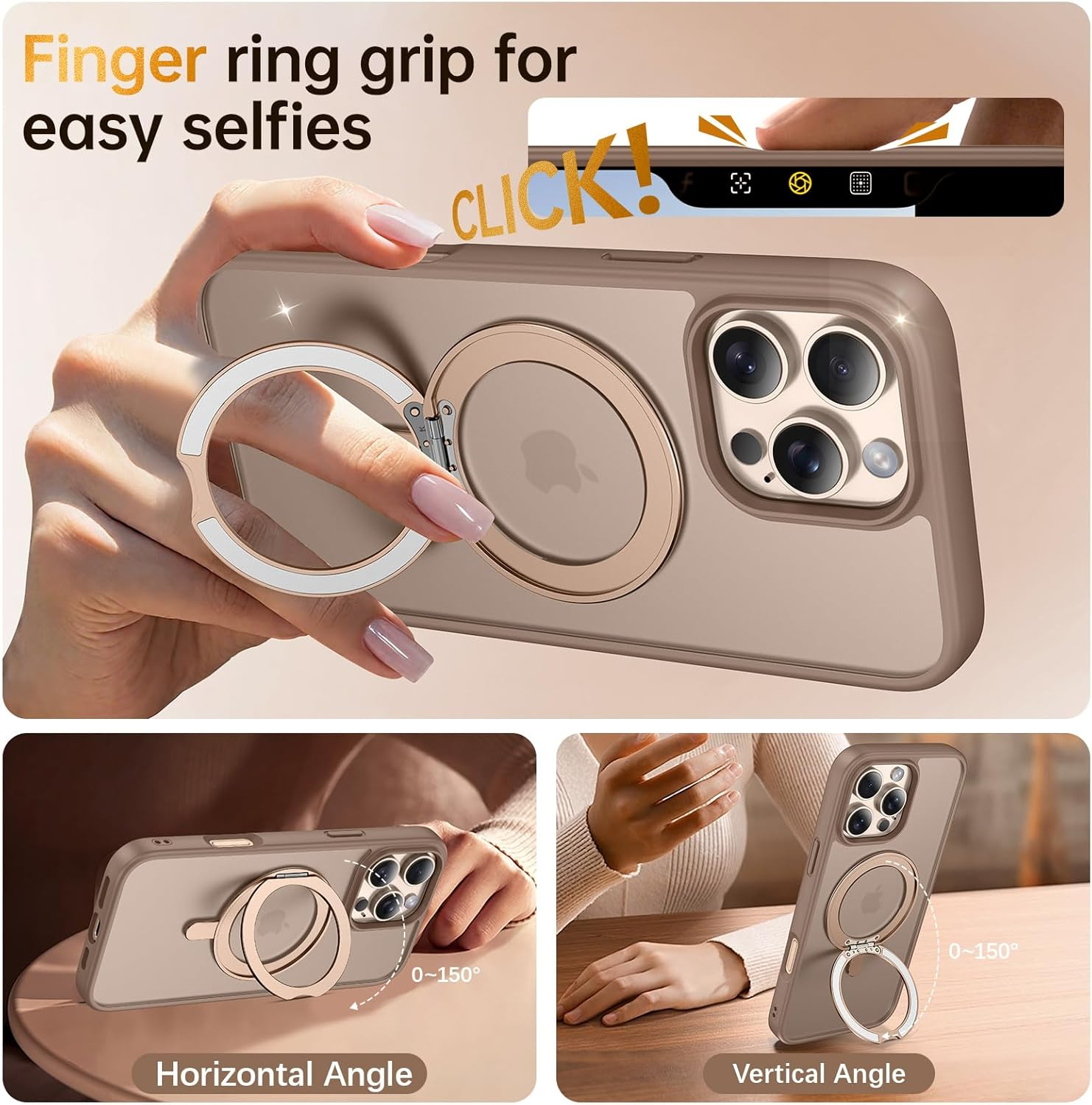 BENTOBEN Case for Iphone 16 Pro Max, Magnetic Ring Holder Slim Matte Phone Case [Compatible with Magsafe] 360 Rotatable Stand Shockproof Drop-Safe Cover for Iphone 16 Pro Max 6.9 Inch, Desert Titanium image number 2