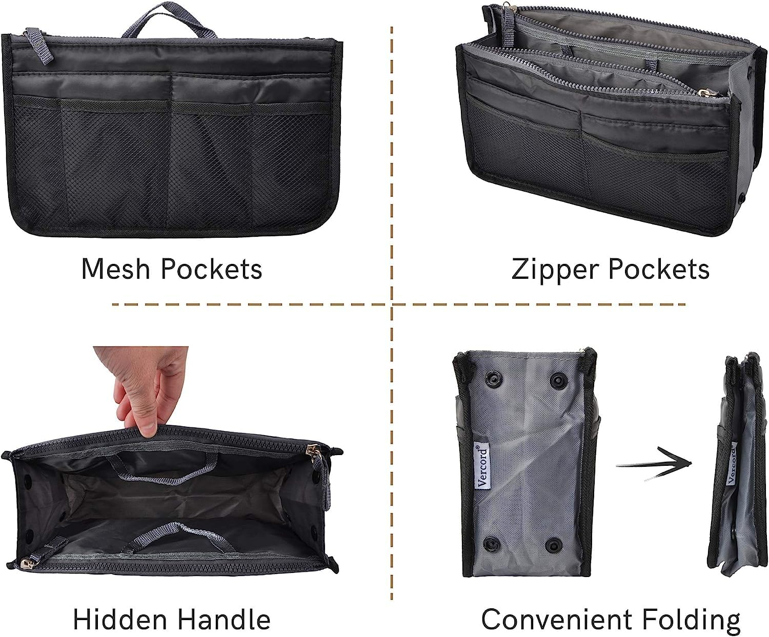 Handbag Organizer Insert for Women, Multi Compartment Handbag Insert 13 Pockets Cosmetic Storage Bag Portable Purse Bag for Travel - Pink image number 4