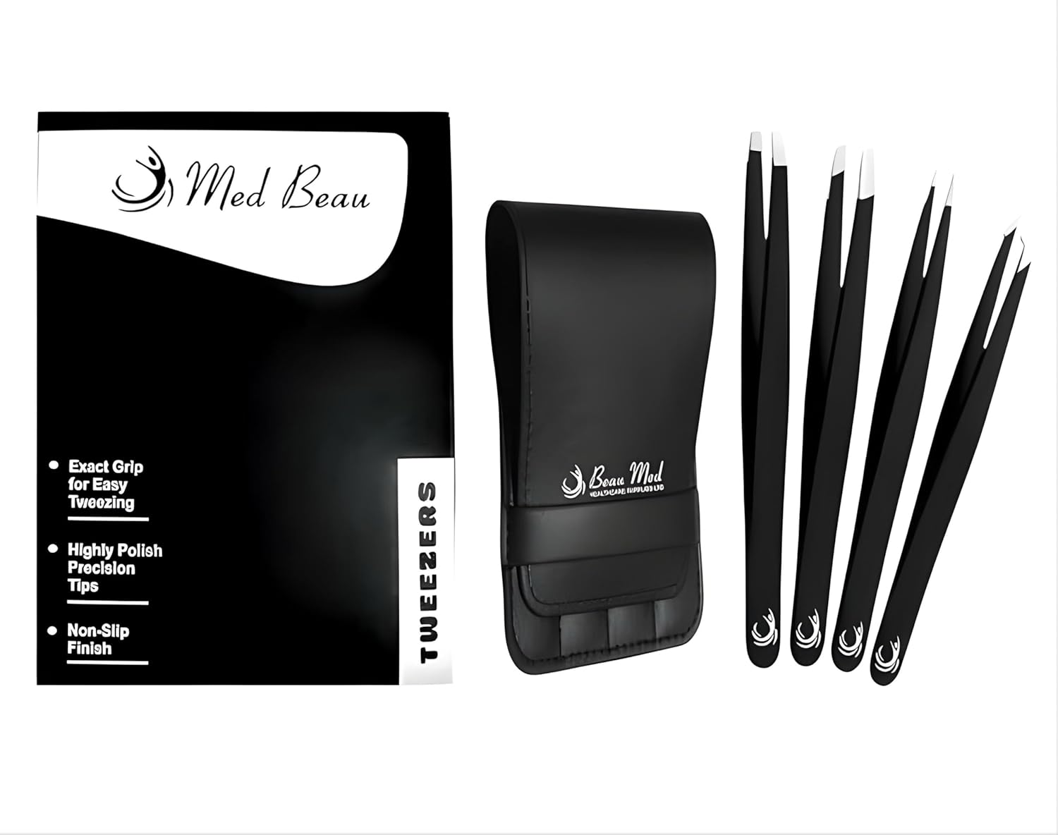 4PC Professional Tweezers Set for Men&Women&ndash;Premium Stainless Steel Precision Tweezers for Facial Hair Removal,Eyebrow Shaping,Ingrown Hair Extraction,Splinter&Fine Hair Grooming (BLACK) image number 3