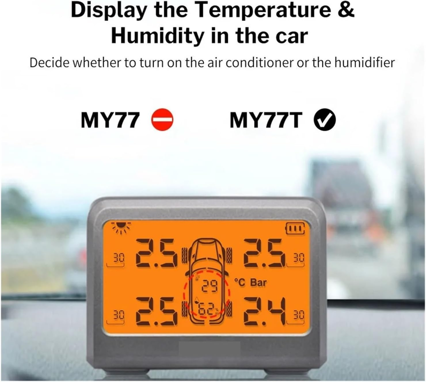 Solar TPMS Car Tire Pressure Monitoring System with 4 Wheel Tyre Battery Replaceable Internal External Sensors TMPS(MY77T External Type) image number 1