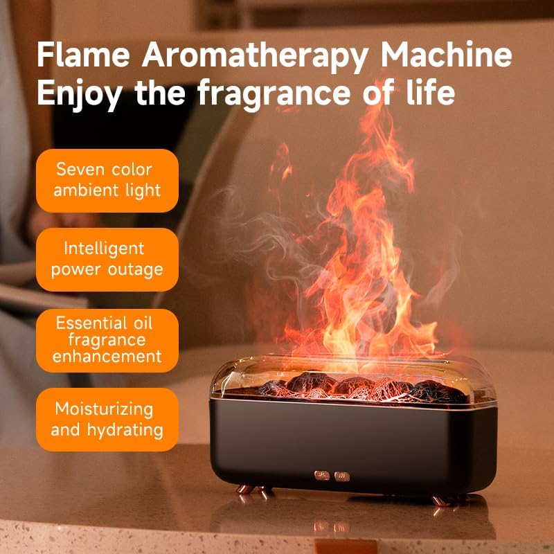 Colorful Flame Essential Oil Diffuser, Mist Humidifier, Aroma Diffuser with Timing Auto-Off, 300Ml Aromatherapy Diffuser for Large Room with 7 Colors Night Light (Black) image number 2