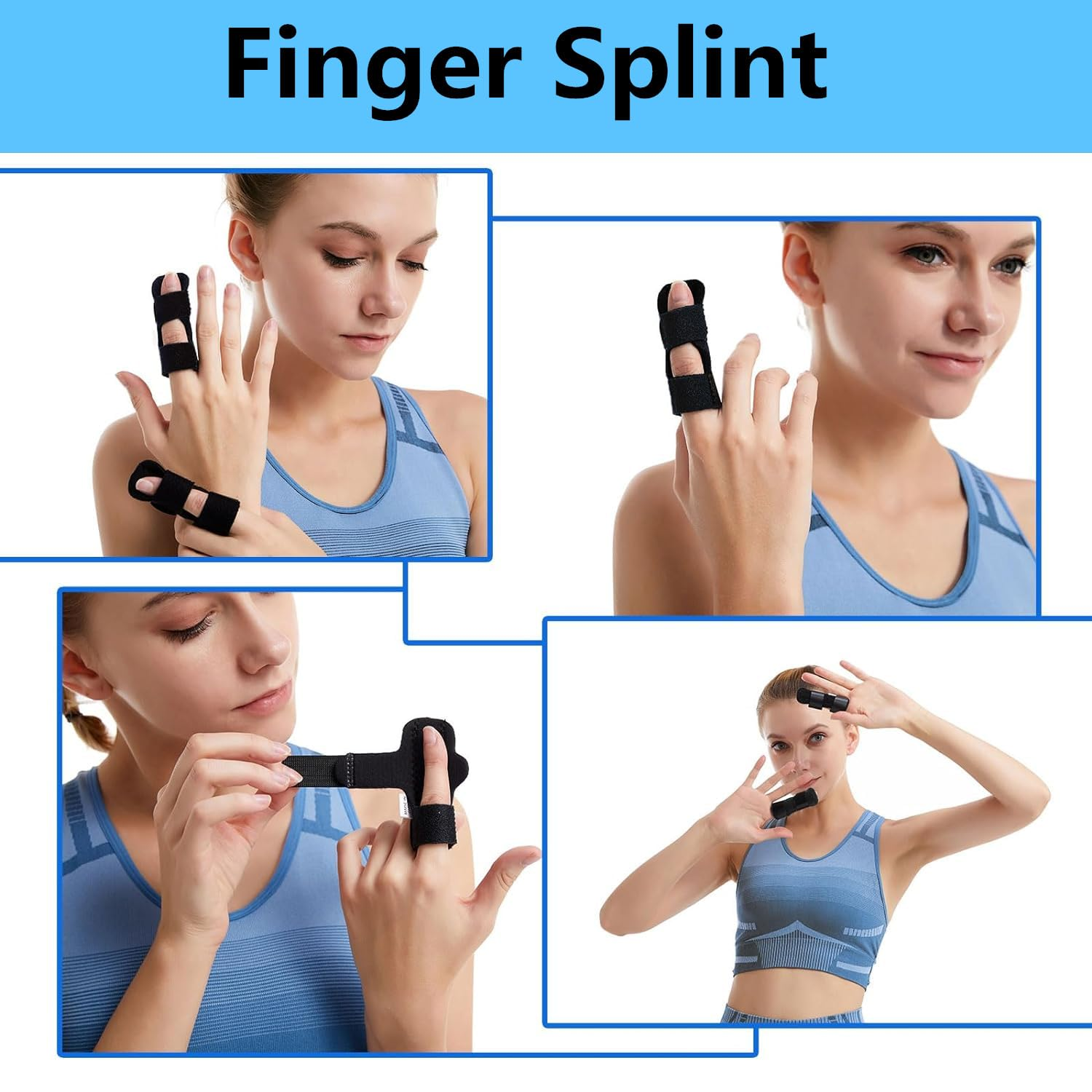 2Pcs Finger Splints Straightener,Adjustable Finger Straightening Brace Support Pinky Finger Splint for Adults Small Fingers Splints, Finger Stabilizer for Broken Fingers Arthritis Knuckle,Black