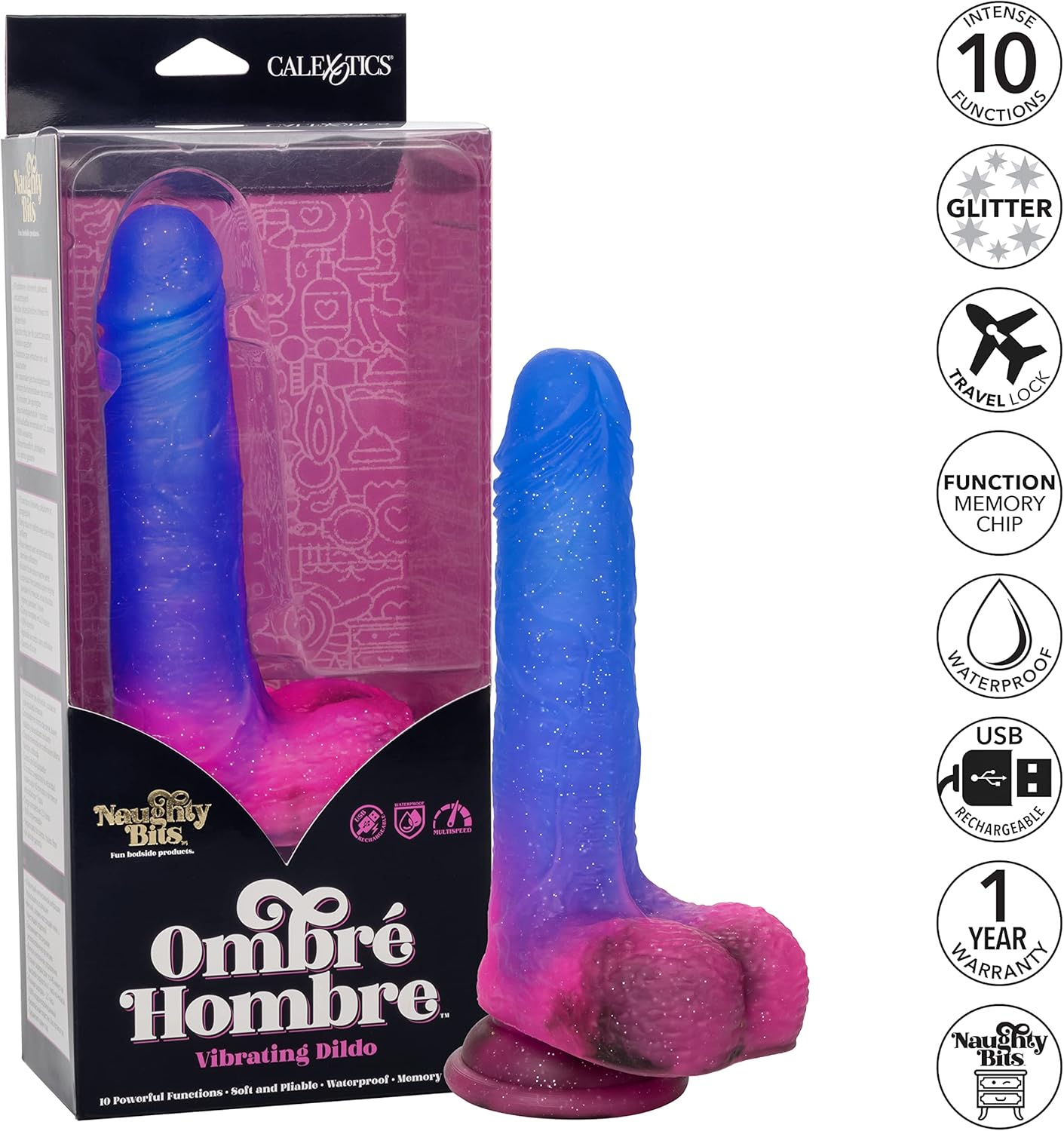 Calexotics Naughty Bits Ombre Hombre Vibrating Dildo image number 3