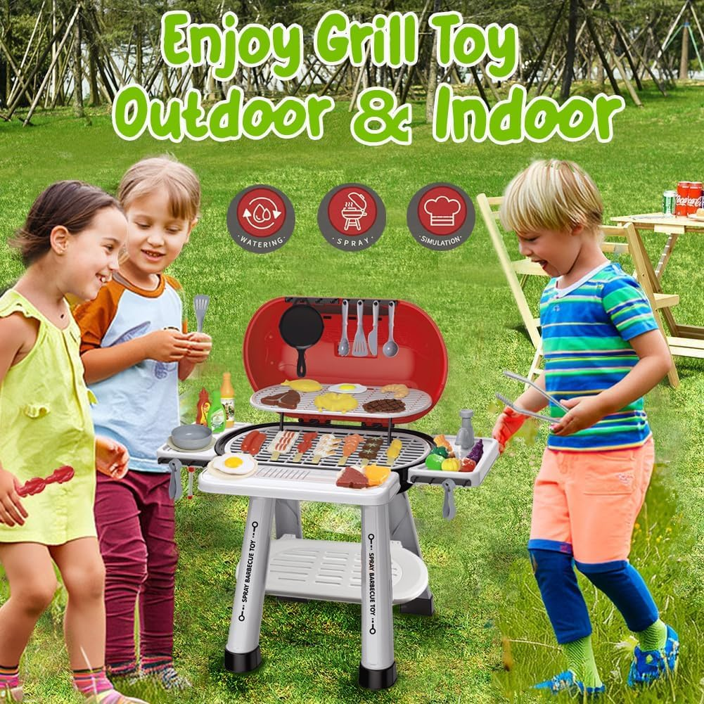 Kids BBQ Grill Toy Playset - Barbecue Toys 68PCS Camp Cooking Set, Pretend Play Grill Toddlers Outdoor Activity - Little Chef Interactive BBQ with Light&Sound Birthday Gift for Boys Girls Age 3+ image number 4