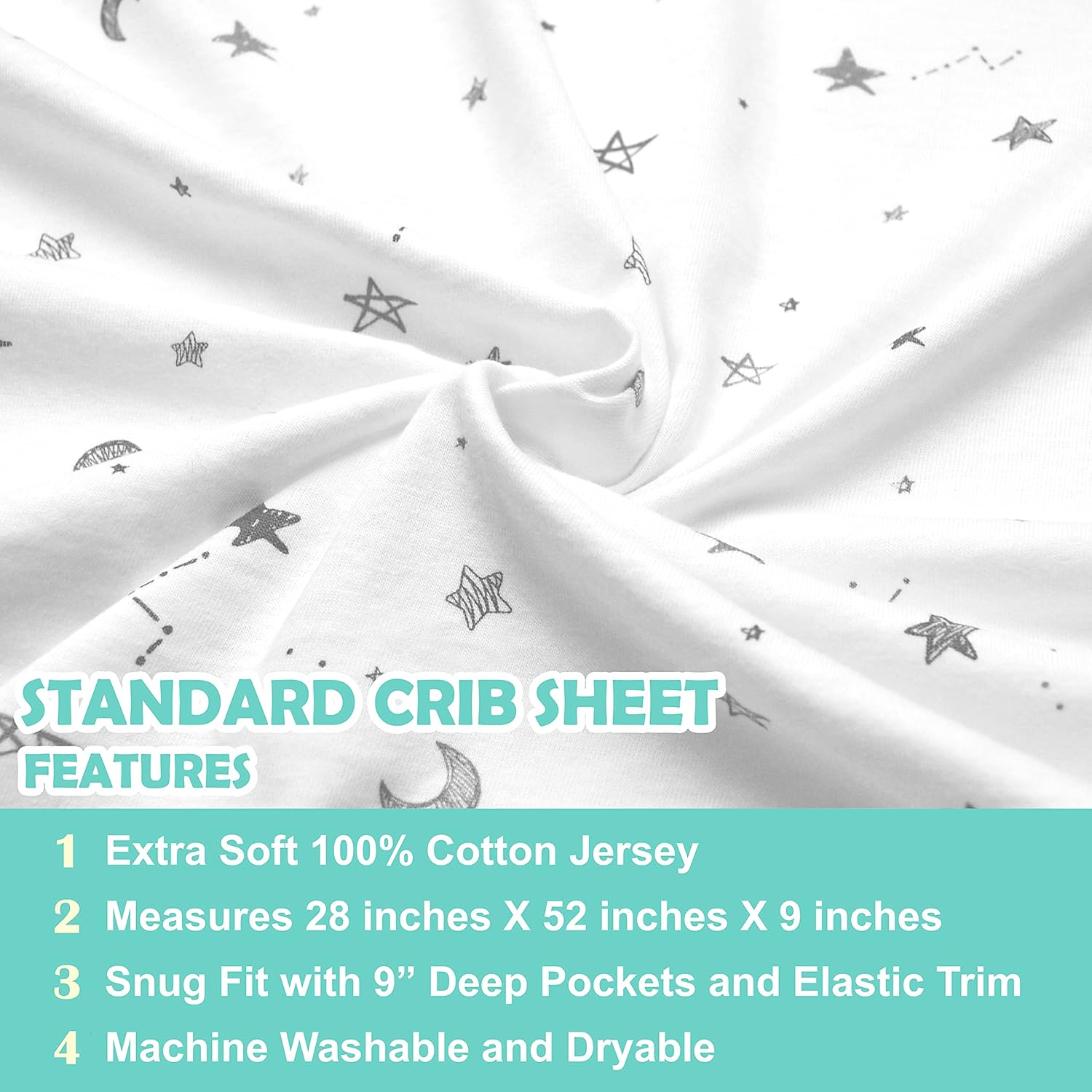 American Baby Company 2 Pack Printed 100% Cotton Jersey Knit Fitted Crib Sheet for Standard Crib and Toddler Mattresses, Gray Star/Gray Zigzag, for Boys and Girls image number 2