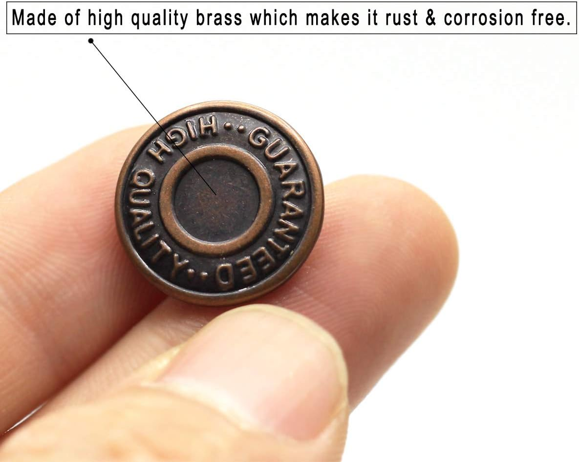 17Mm Brass Jeans Buttons, No Sew Metal Buttons Tack Buttons Replacement Kit (Red Copper) - Red,Silver image number 5