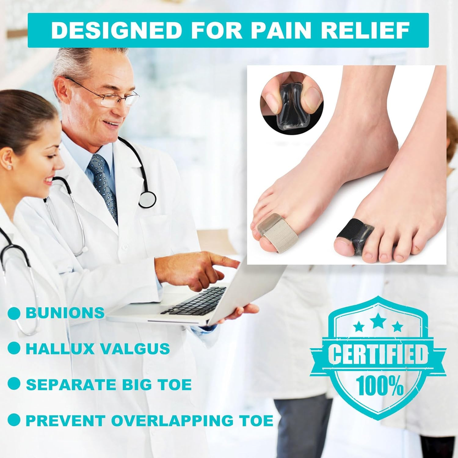 8 Pack Big Toe Spacer, Bunion Corrector for Women Men, Toe Separators for Overlapping Toes & Bunion Pain Relief image number 1