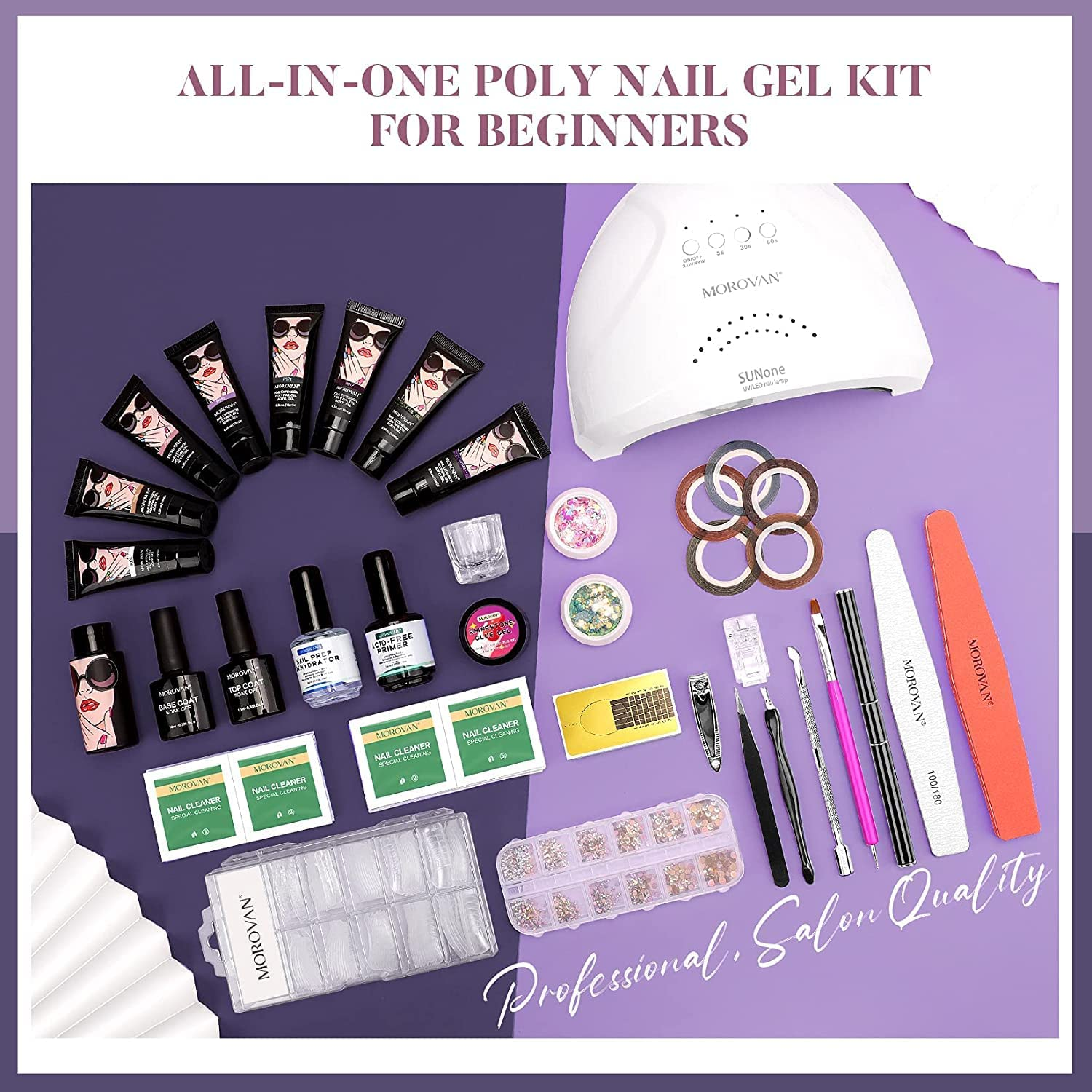 Morovan Gel Poly Nail Kit,8 Pcs Poly Gel Nail Kit with Lamp Everything Nail Extension Gel Kit with 48W LED Nail Lamp 0.5Oz Poly Gel Nail Kits for Starters and DIY French Ombre Nails image number 1