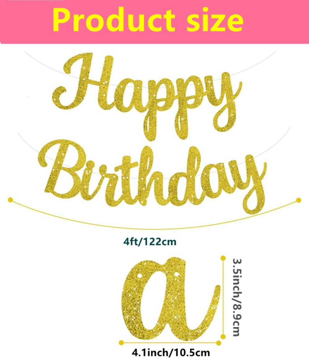 Happy Birthday Banner, Glitter Gold Happy Birthday Banner, for Birthday Decoration DIY Party Decoration (Gold)