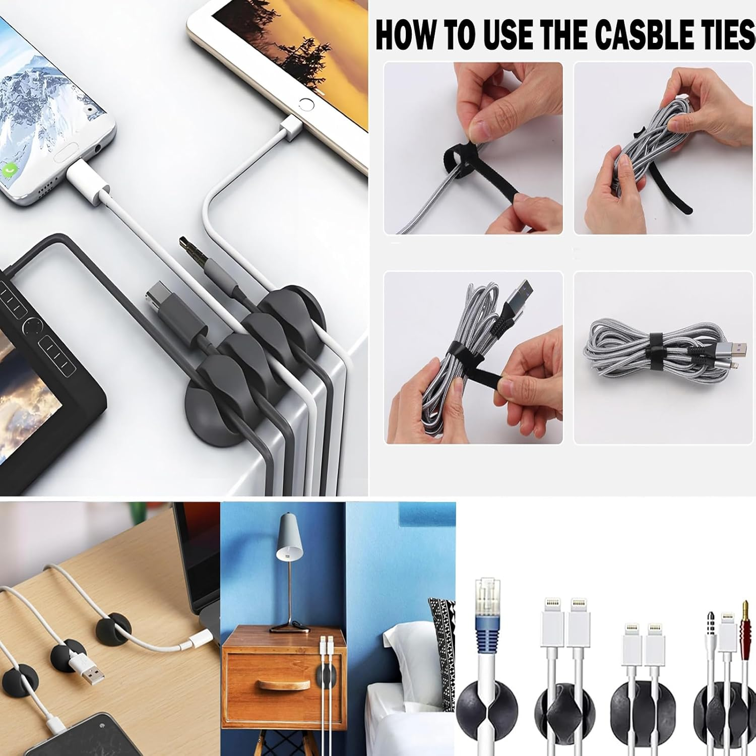 Cable Management Box - 3Pack Medium & Large Cord Organizer for Desk & Floor, Cable Organizer Box for Child & Pet - Cable Box Hider for Tidy Office & Home (Bamboo Print Lid, White Box, Pack of 3) image number 3