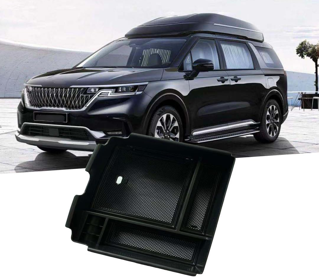 Center Console Organizer Compatible with Kia Carnival KA4 MPV 2022 2023 2024 Accessories Armrest Storage Box, Secondary Insert Tray Coin Holder, Black image number 1