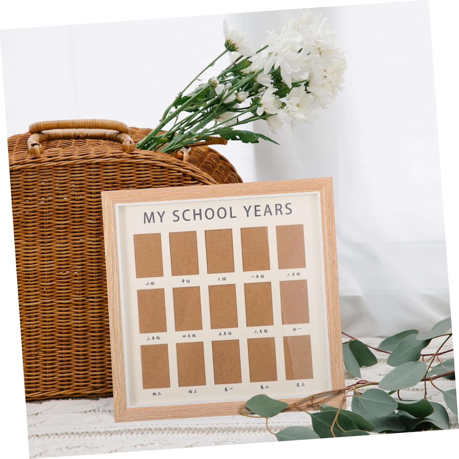 Yardwe Boy Girl'S Growth Photo Album Wood Commemorative Frame School Year Picture Display Tabletop Photo Holder for Milestones Growth Record Album for Boys and Girls image number 5