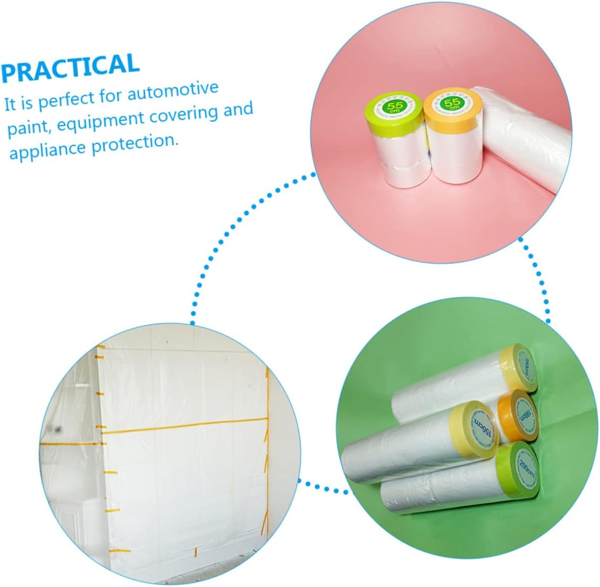 HOMSFOU 6 Rolls Masking Paper Protective Film 55Cm-1.5M X 25M Weak Adhesive Dustproof Masking Film for Automotive Painting and Furniture Renovation image number 1