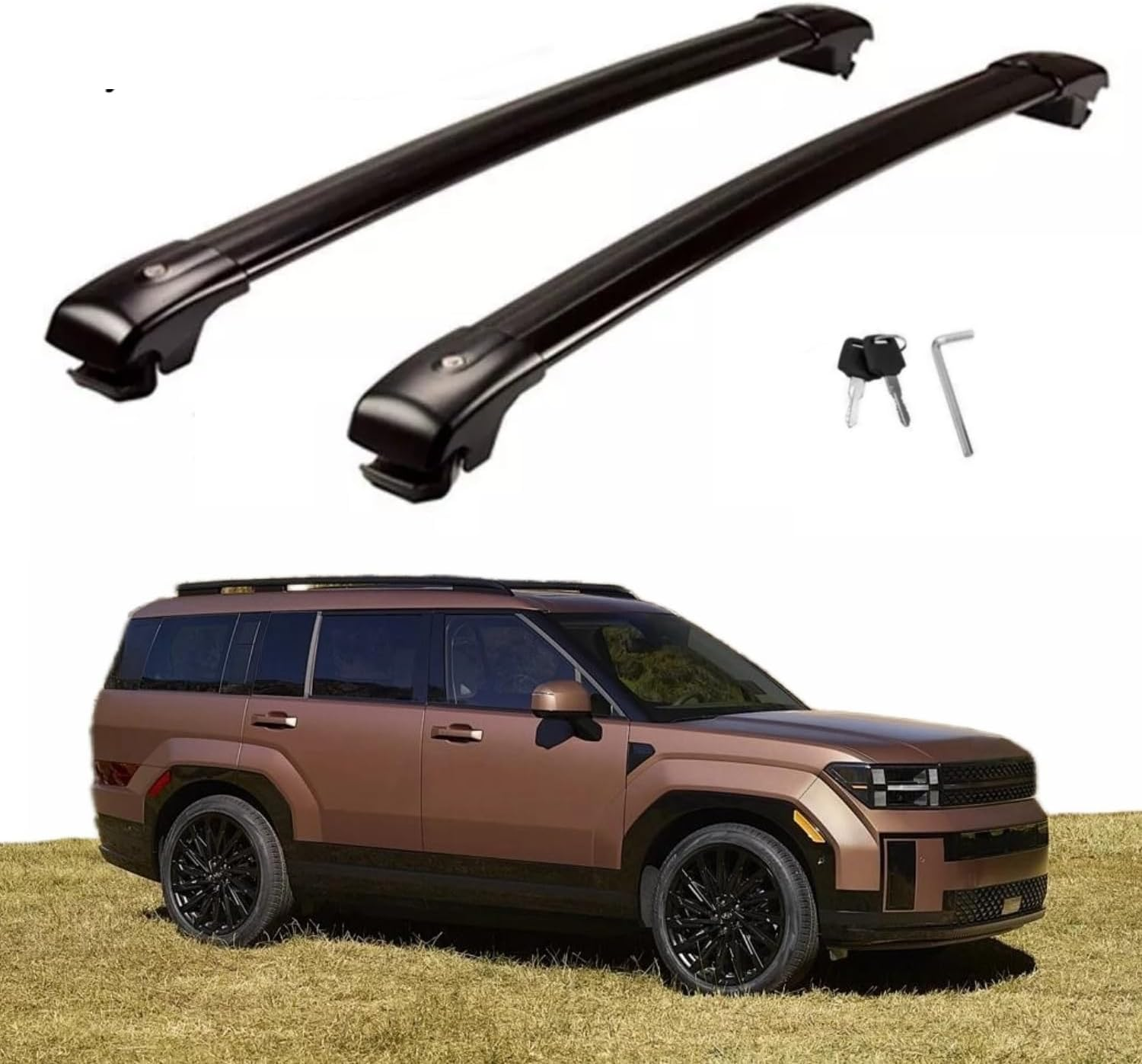 TINIANHHCT Upgraded Cross Bars Roof Rack Lockable Compatible with Hyundai Santa Fe 2024 2025 Aluminum Crossbars Cargo Carrier（Black） image number 5