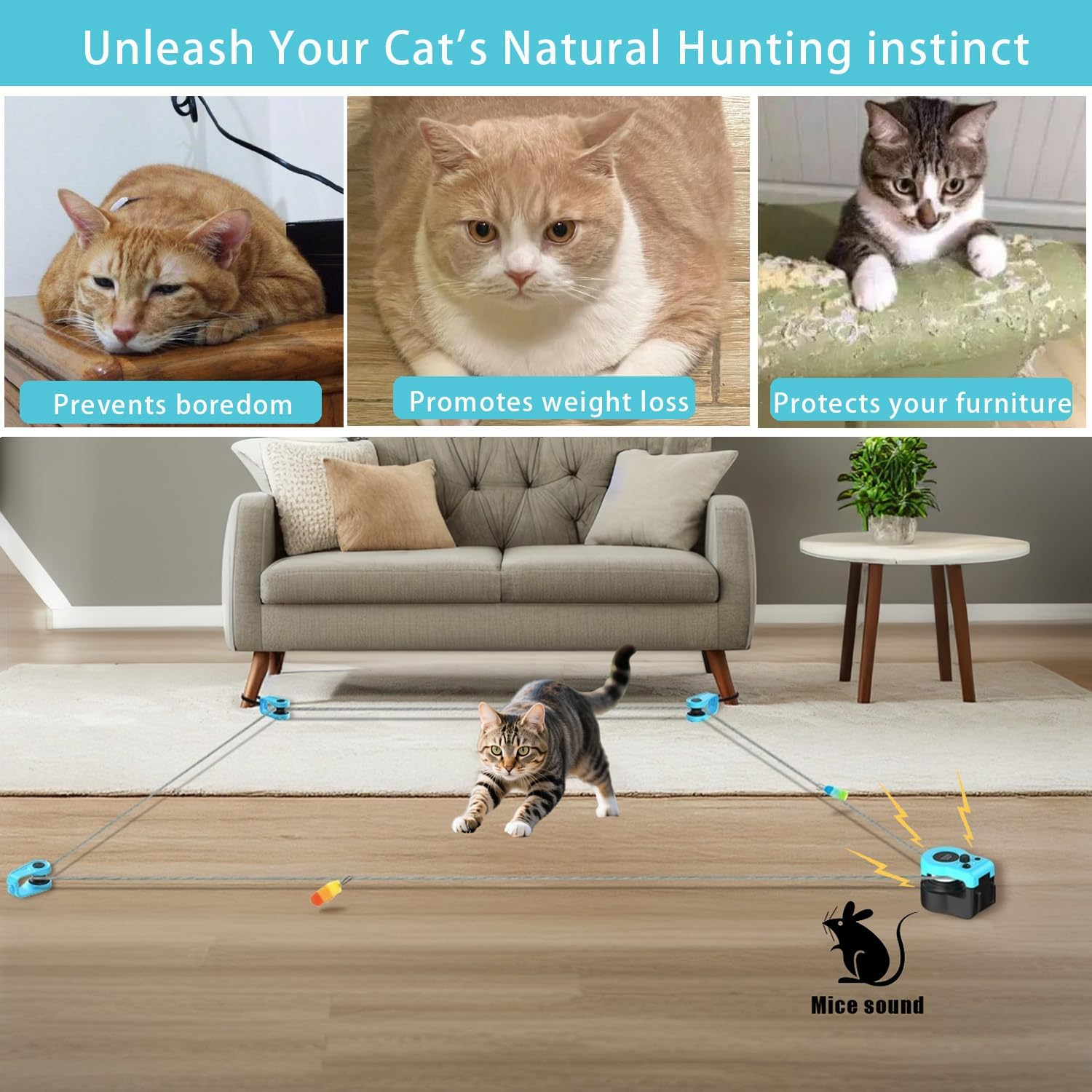 Interactive Cat Running Toys for Indoor Cats, Auto/Remote Control DIY Cat Treadmill Chase Toy, Mouse Hunting Feather Toys for Bored Kitten Dog Enrichment, Exercise, Mental Stimulation image number 1