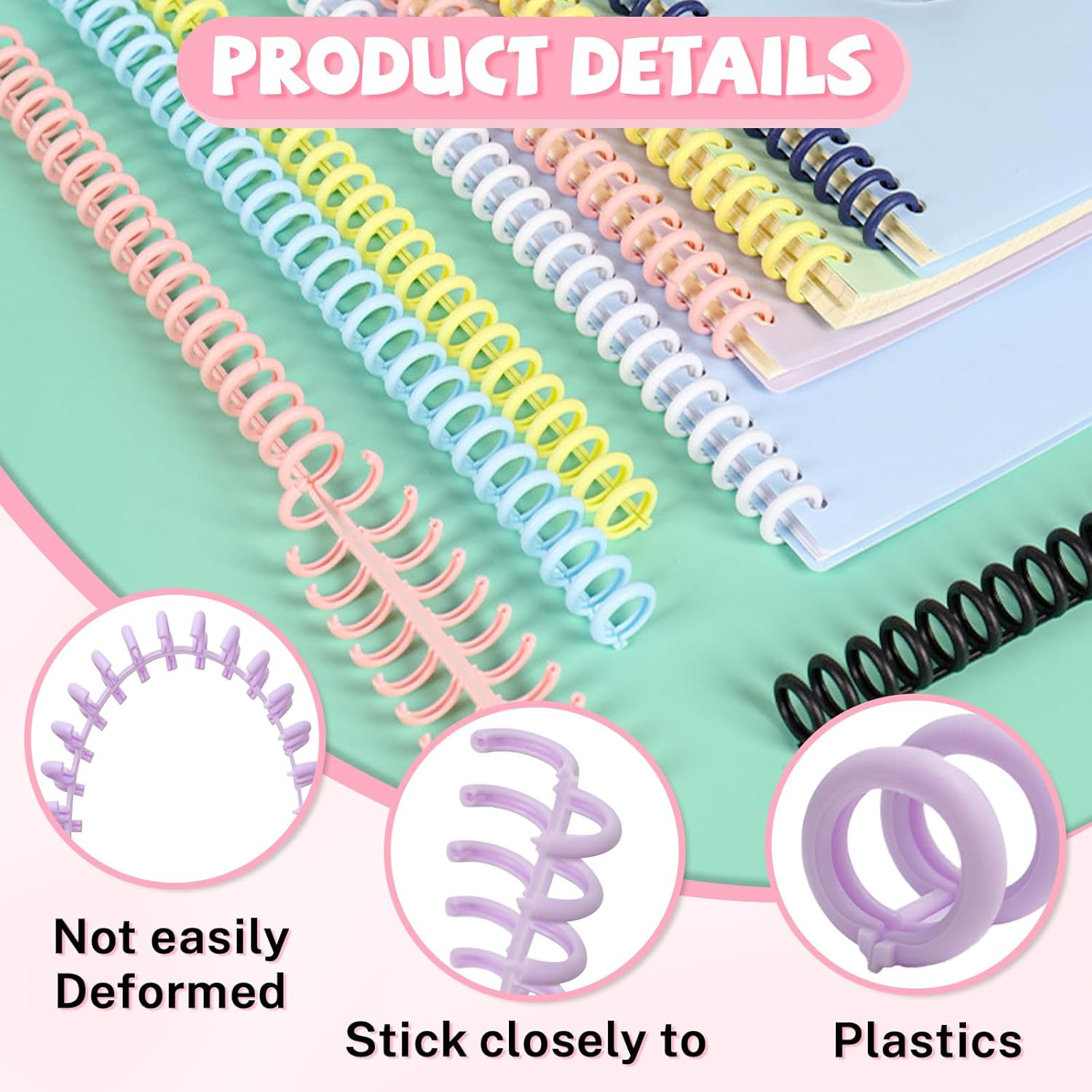 24 PCS Colorful Plastic Comb Binding Spines, 30 Rings Spiral Binding Coils, 2 Sizes Binding Rings for Teacher Student Business Notebook File Making (Multicolor)