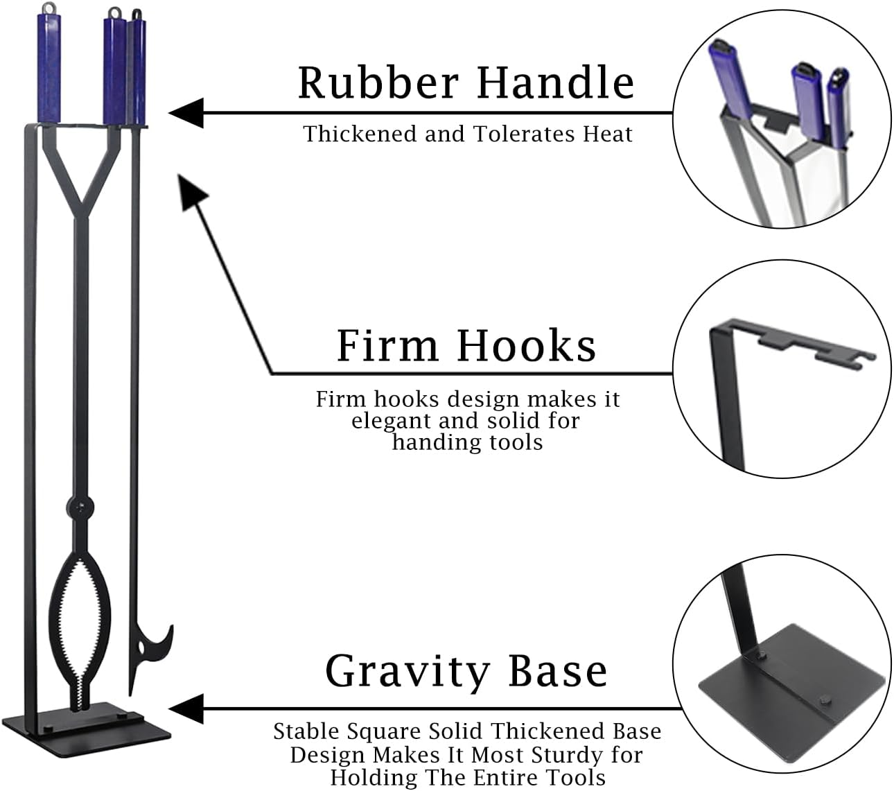 Heavy Duty Fireplace Tools Set with 40" Fire Poker and Log Grabber,Wrought Iron Large Fire Pit Tool Set with Metal Stand,Solid Steel Firewood Grabber for Campfire Backyard Bonfire Indoor&Outdoor Use image number 6