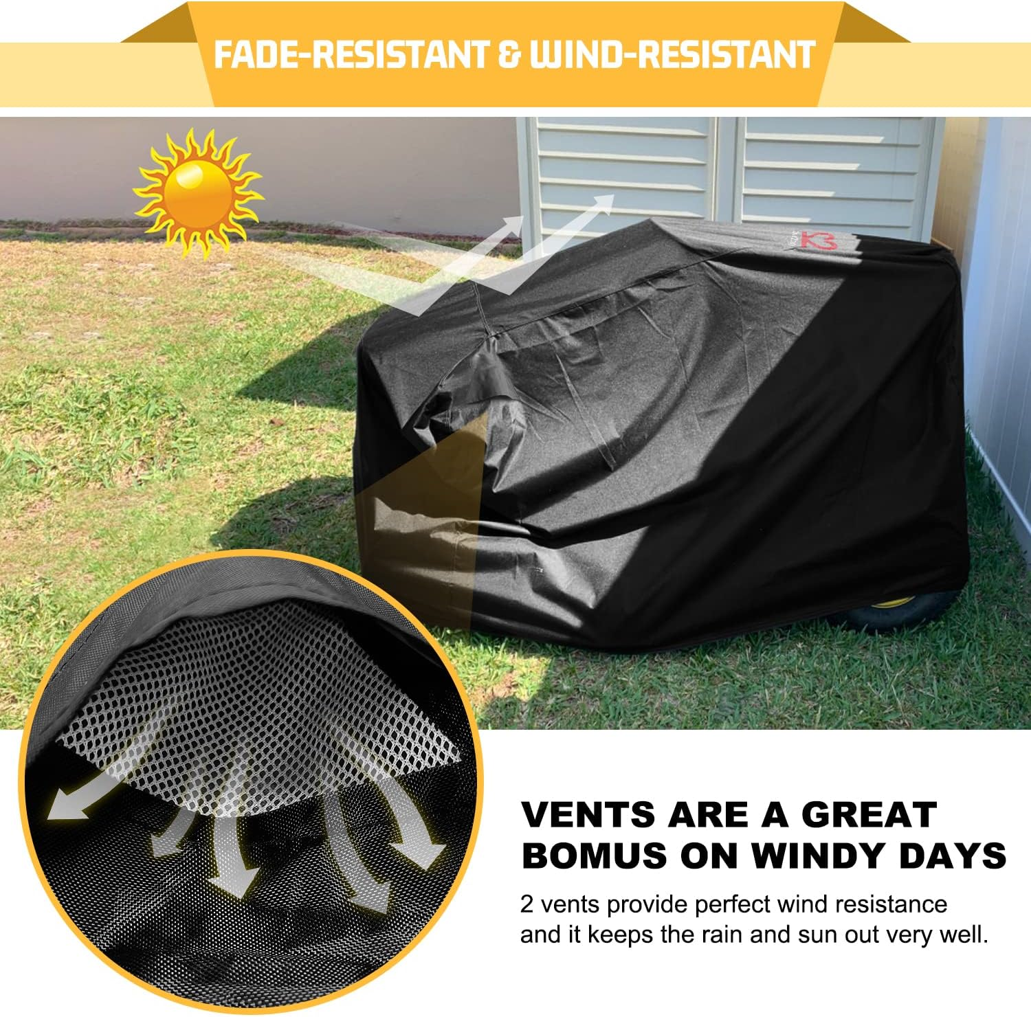 2Win2Buy Lawn Mower Cover Heavy Duty Waterproof Polyester Oxford Mower Covers - UV & Dust & Water Resistant, Weather Resistant,Universal Fit Drawstring & Storage Bag (Riding Lawn Mower Cover) image number 2