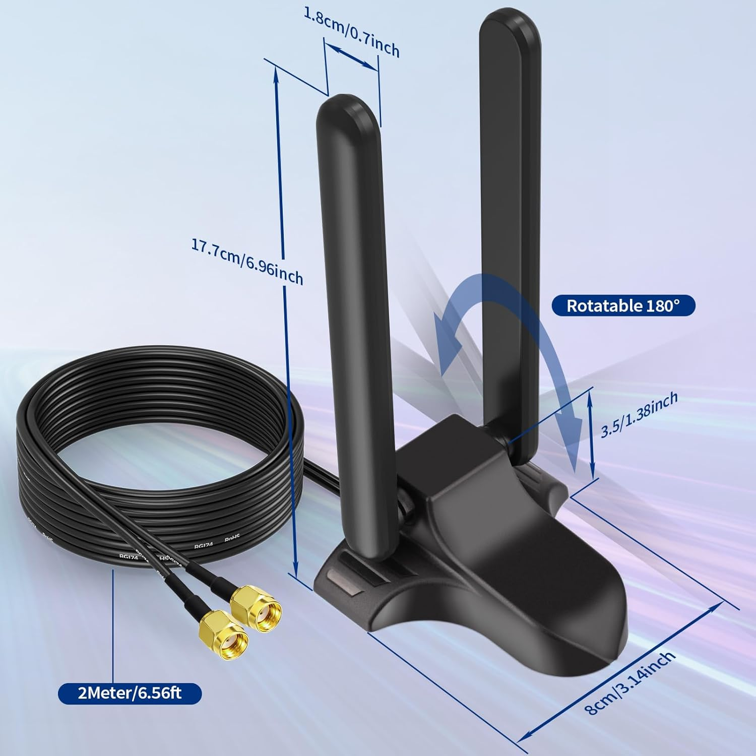 Bingfu Wifi 6E Antenna with Magnetic Base, 3Dbi Gain Tri-Band 2.4/5.8/6Ghz RP-SMA Antenna with 2M Cable for Wi-Fi Router, Pcie Wireless Network Card, USB Adapters, Desktop PC image number 3