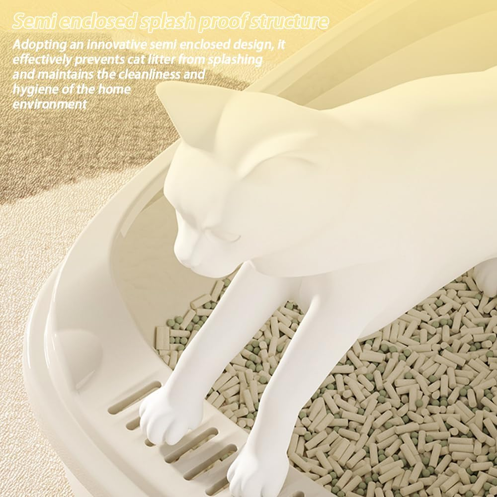 TOMVAES Portable Low Front Cat Litter Box Non-Sticky Open Cat Litter Box Kitty Toilet Tray with Splash Guard Easy Clean,Includes Litter Scoop, Anti-Leakage & Spacious Design for Larger Cats image number 3
