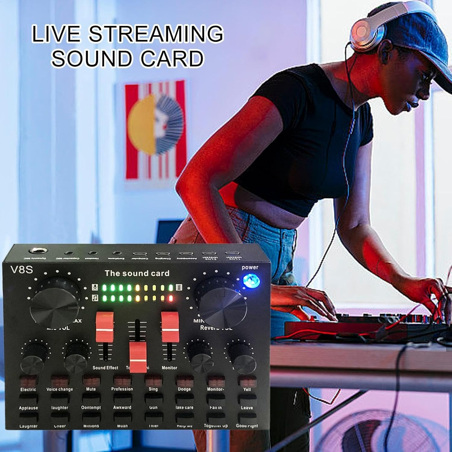 Audio Mixer for Streaming, DJ Sound Controller, Sound Board Console, Compact Voice Changer Board, Portable Audio Mixer, DJ Studio Soundboard, Voice Effects Mixer, Streaming Mixer Board, Stereo DJ Mixe image number 3